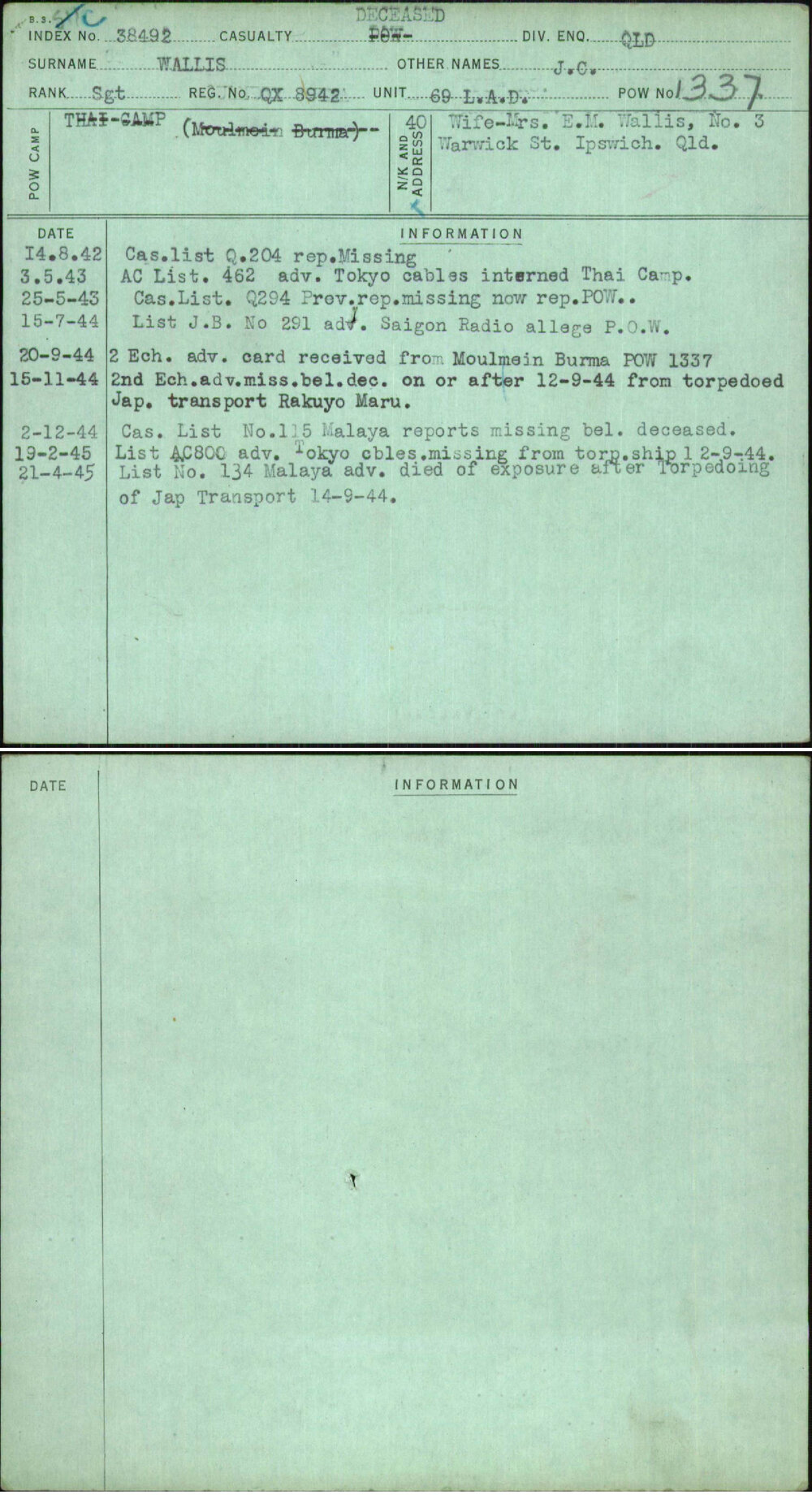Wallis, J C, QX8942