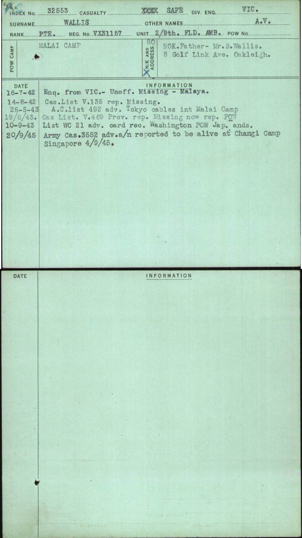 Wallis, A V, VX31157