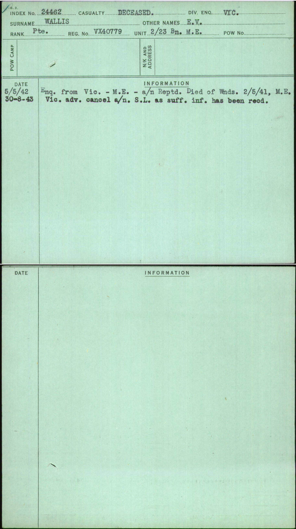 Wallis, E V, VX40779