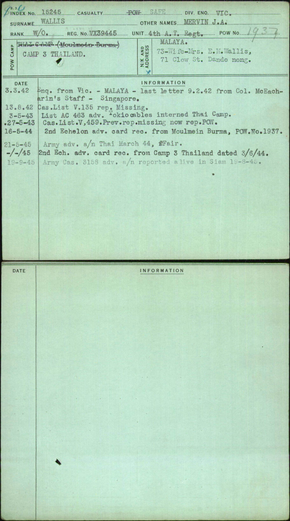 Wallis, Mervin J A, VX39445