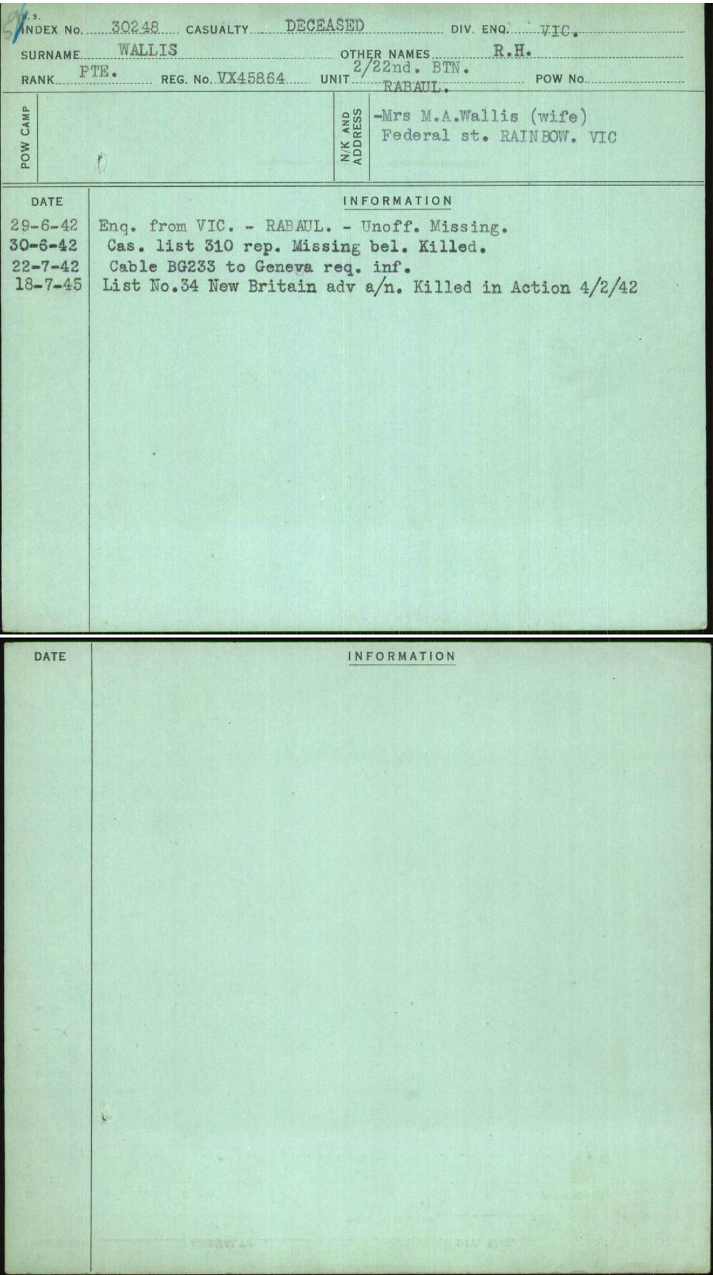 Wallis, R H, VX45864