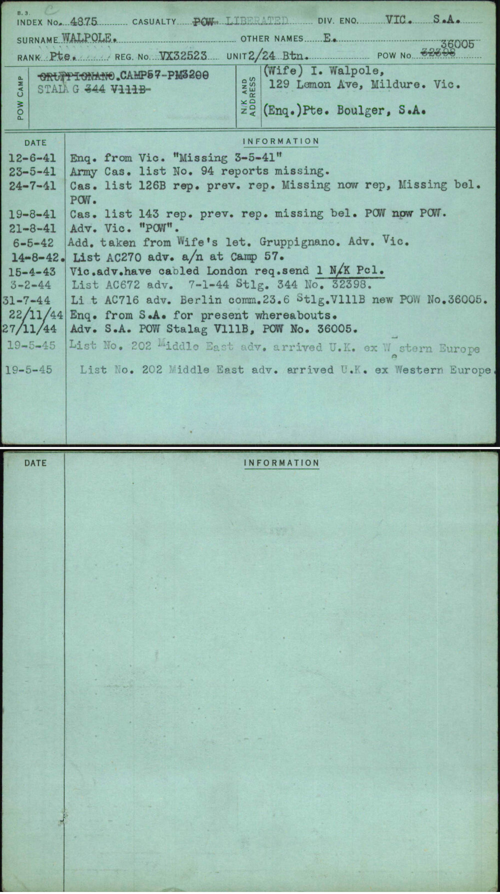 Walpole, E, VX32523