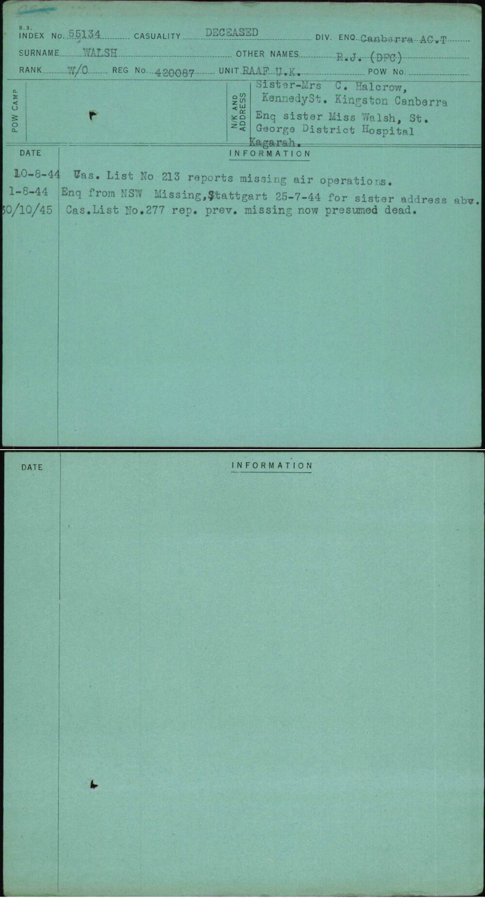 Walsh, R J (Dfc), 420087