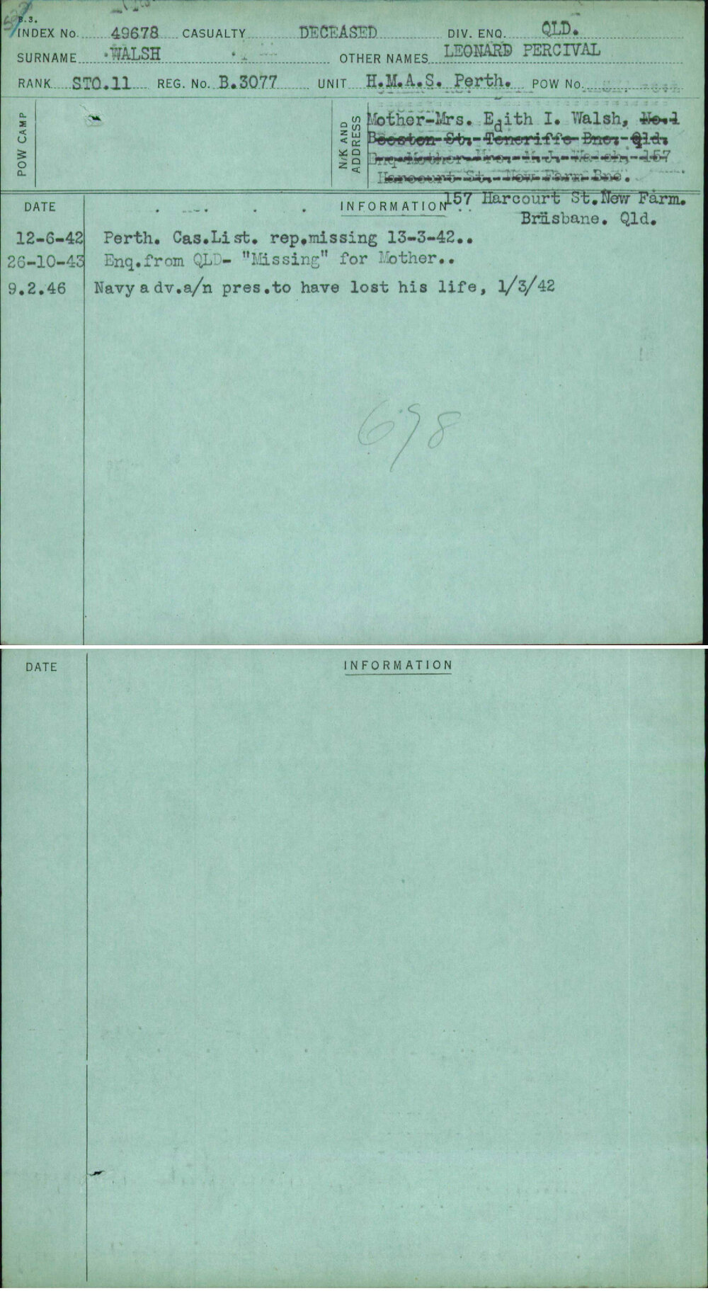 Walsh, Leonard Percival, B3077