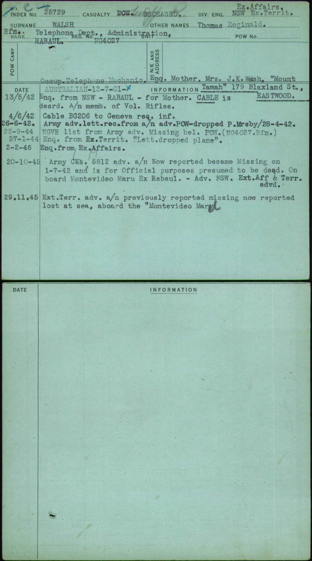 Walsh, Thomas Reginald, Ng4027