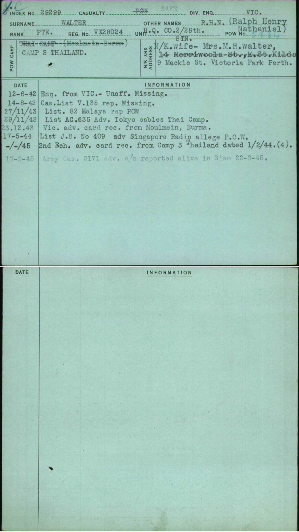 Walter, R H N (Ralph Henry Nathaniel), VX28024