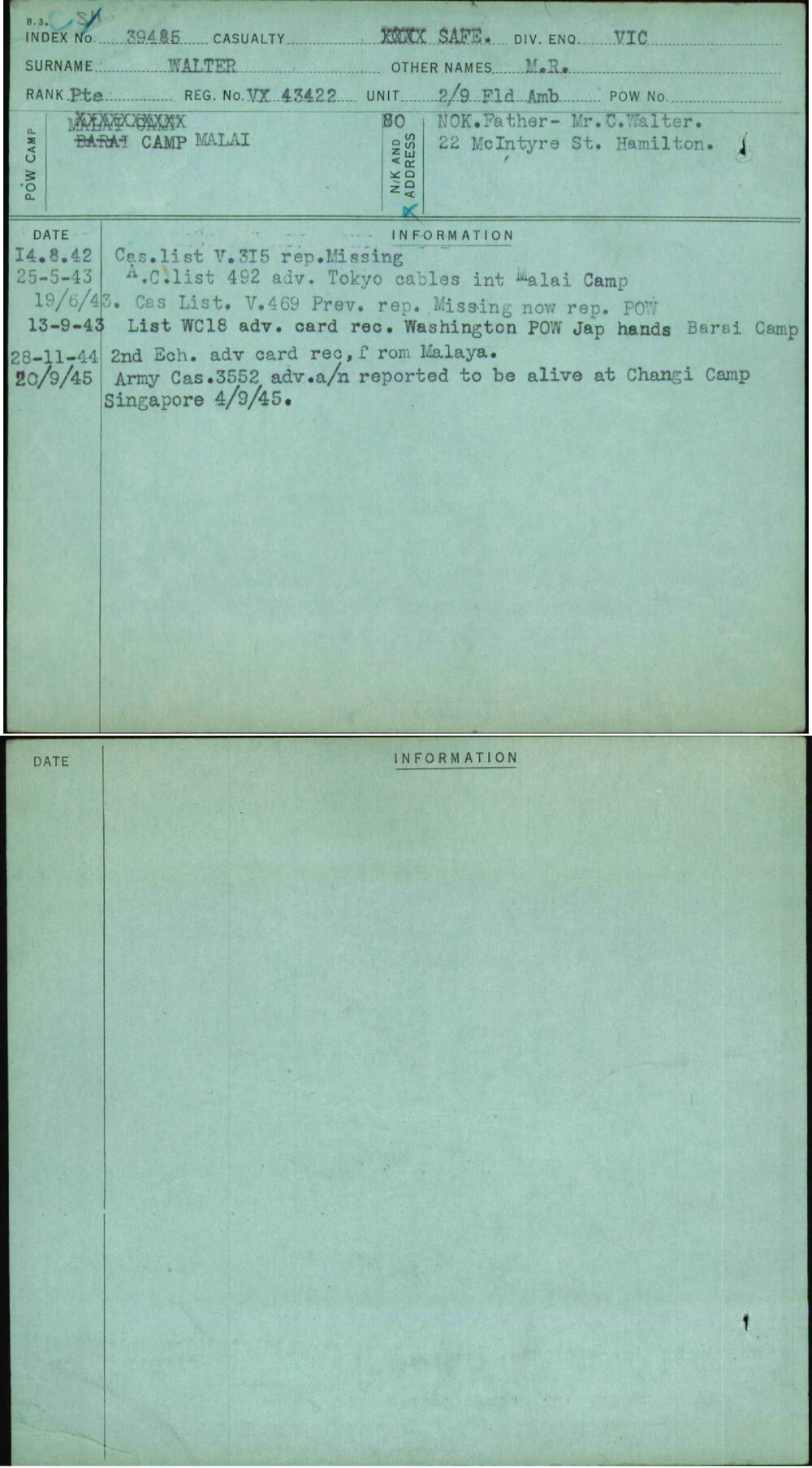 Walter, M R, VX43422