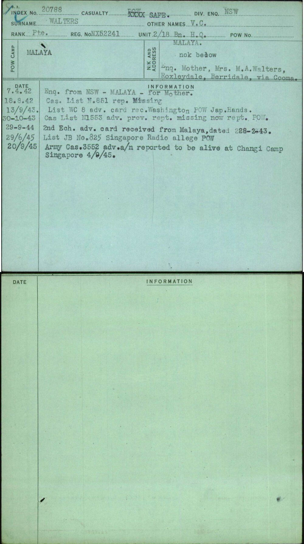 Walters, V C, NX52241