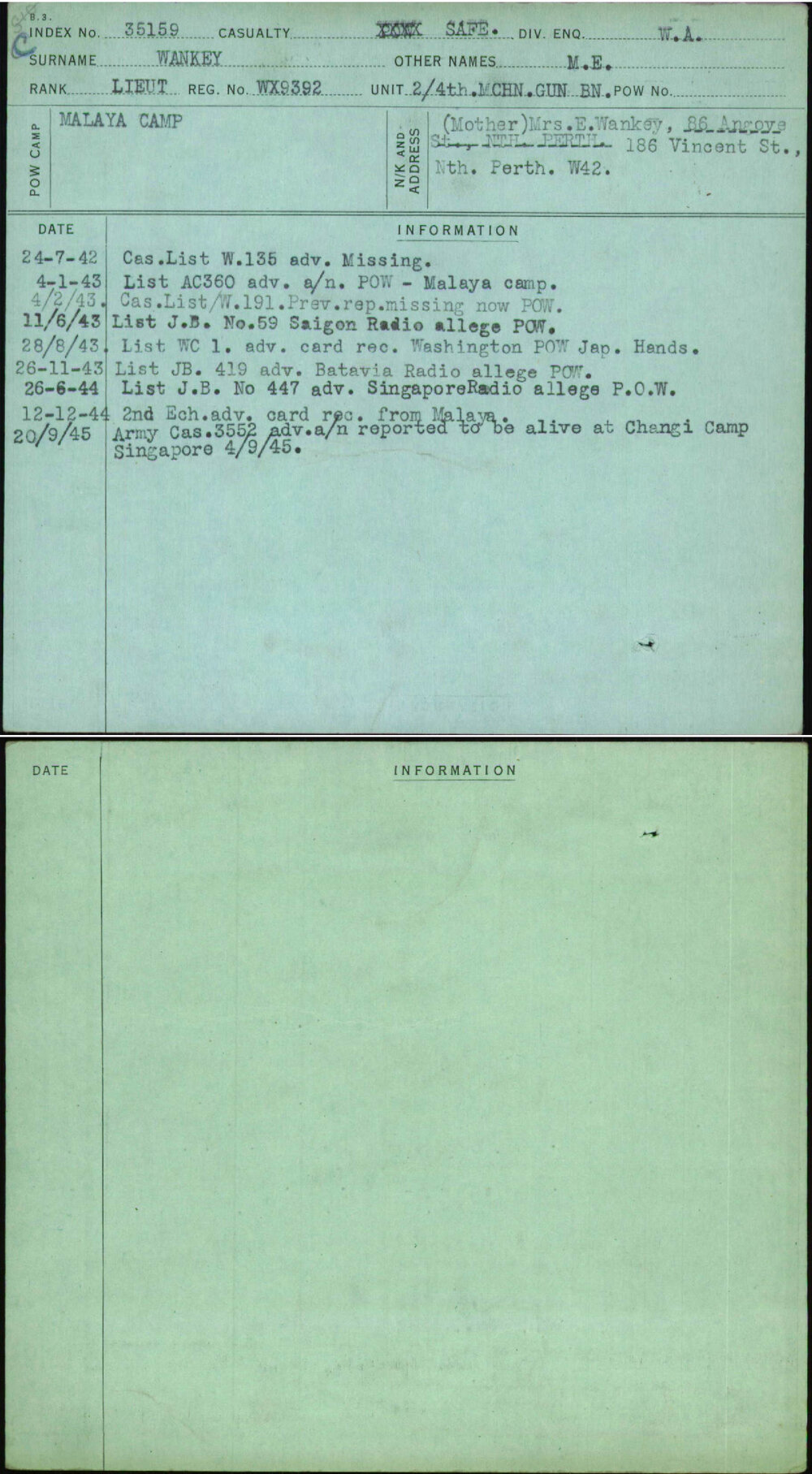 Wankey, M E, WX9392