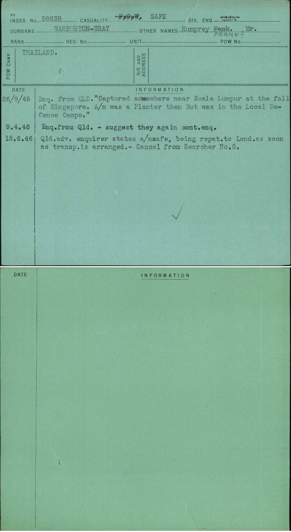 Warburton-Gray, Humprey Frank Mr, [No Service Number]