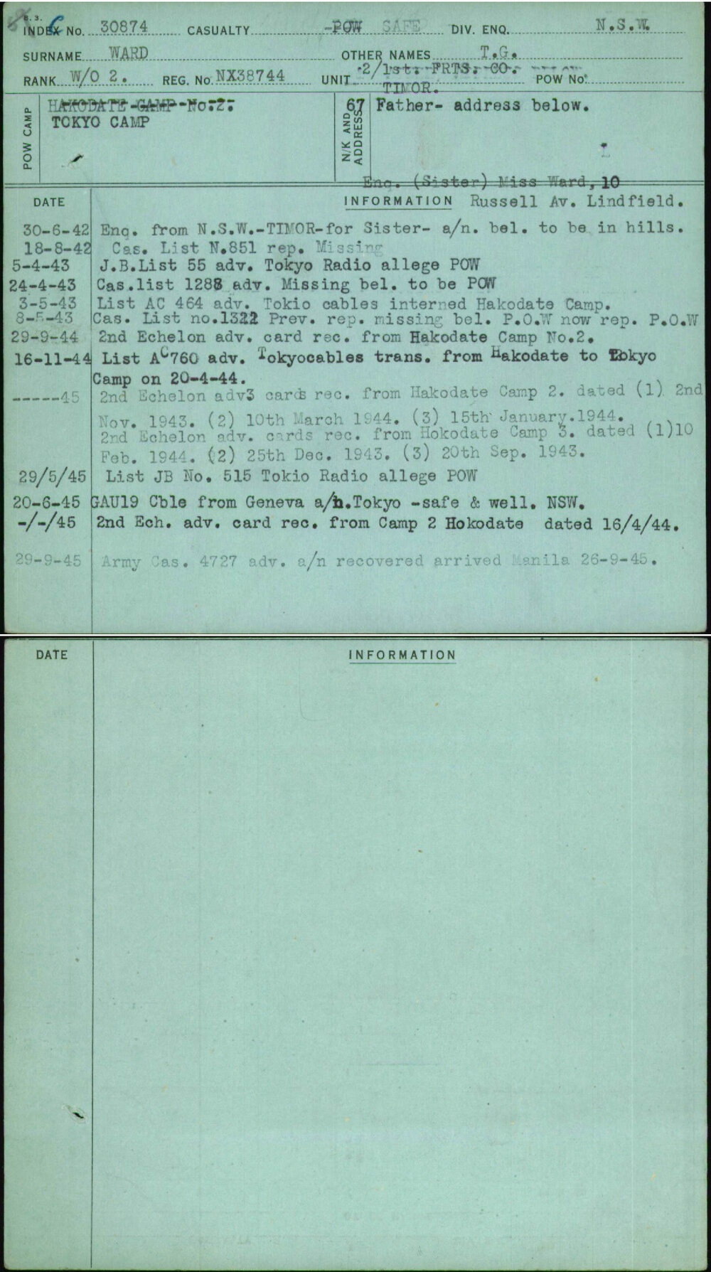 Ward, T G, NX38744