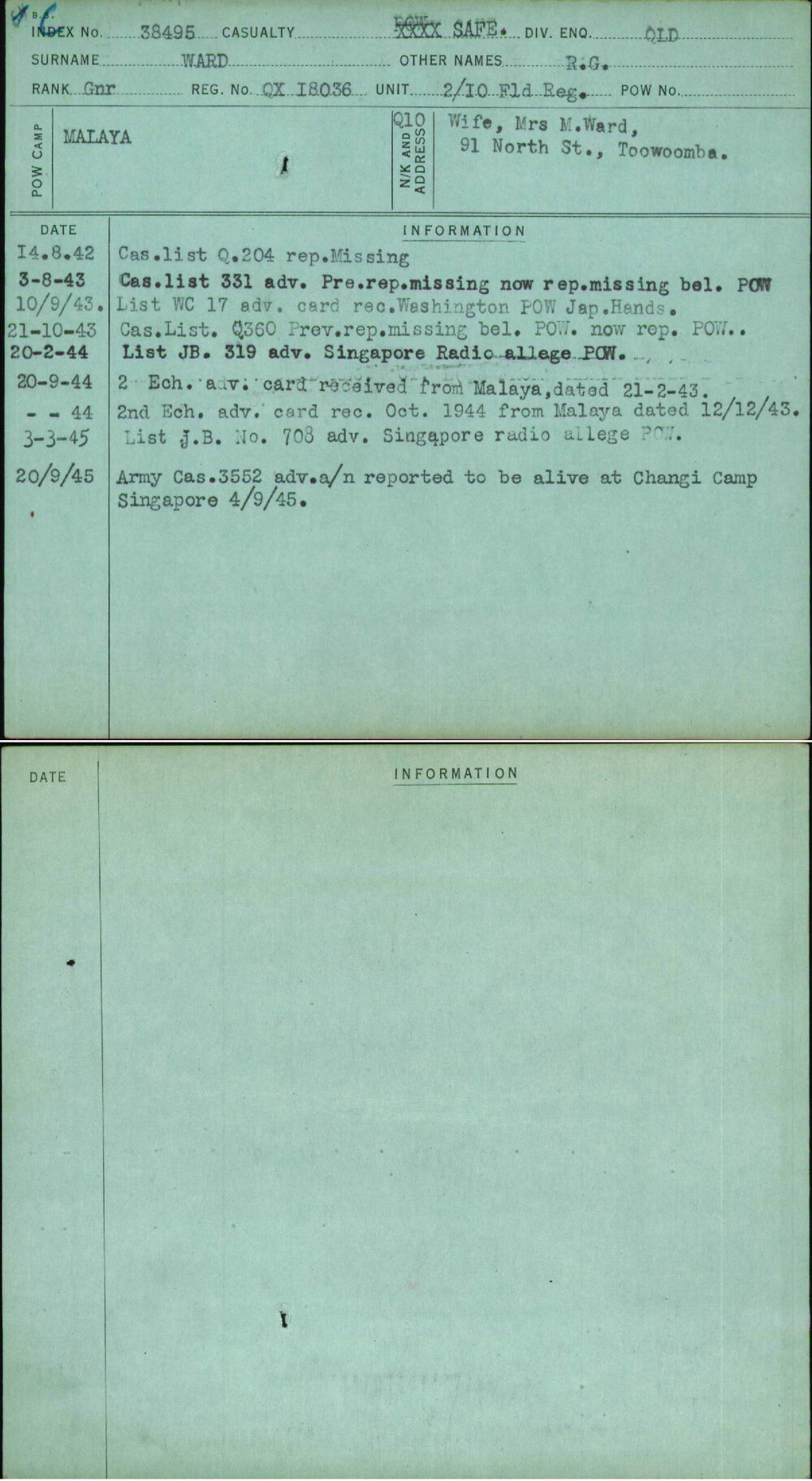 Ward, R G, QX18036
