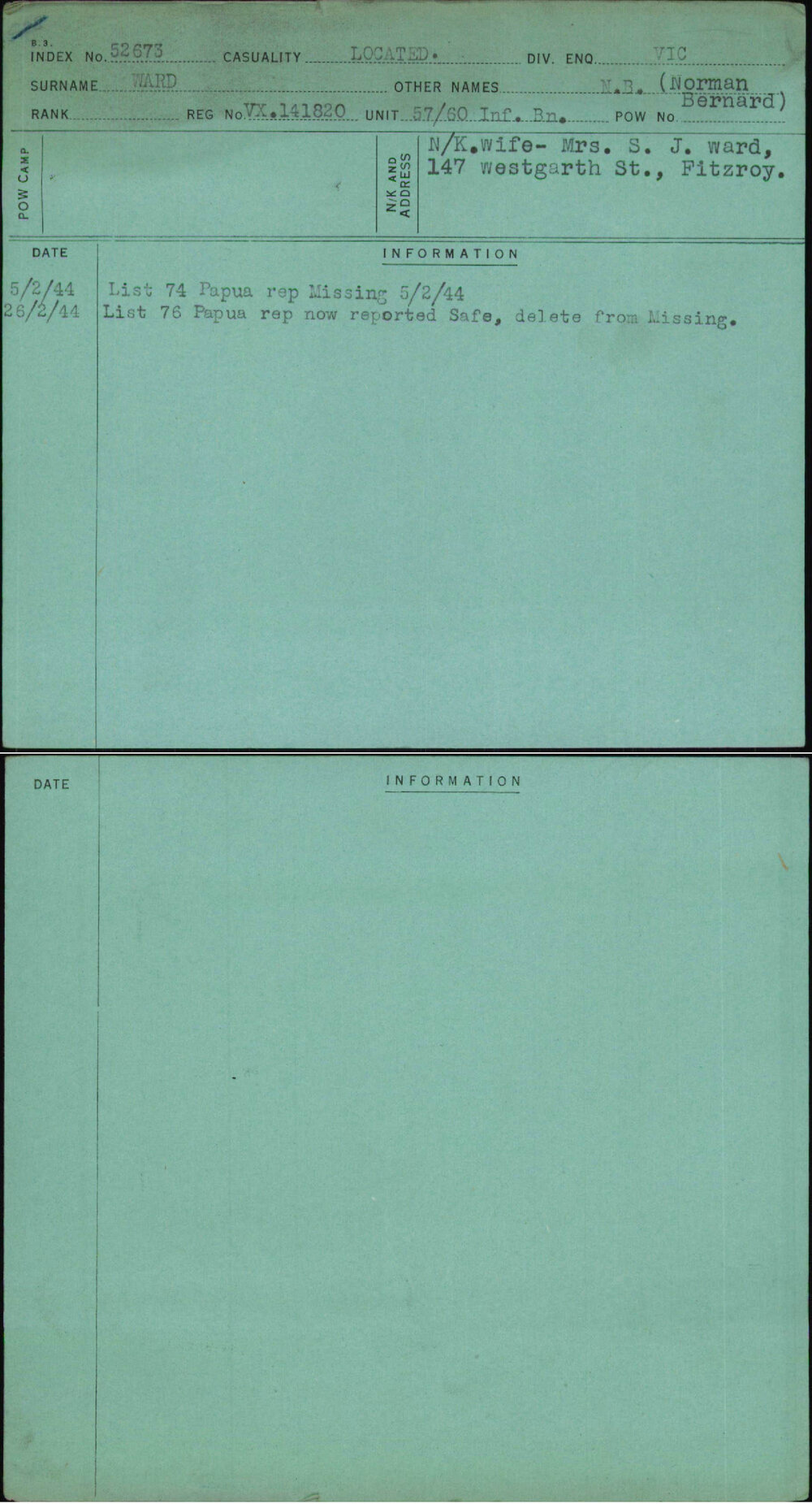 Ward, N B (Norman Bernard), VX141820
