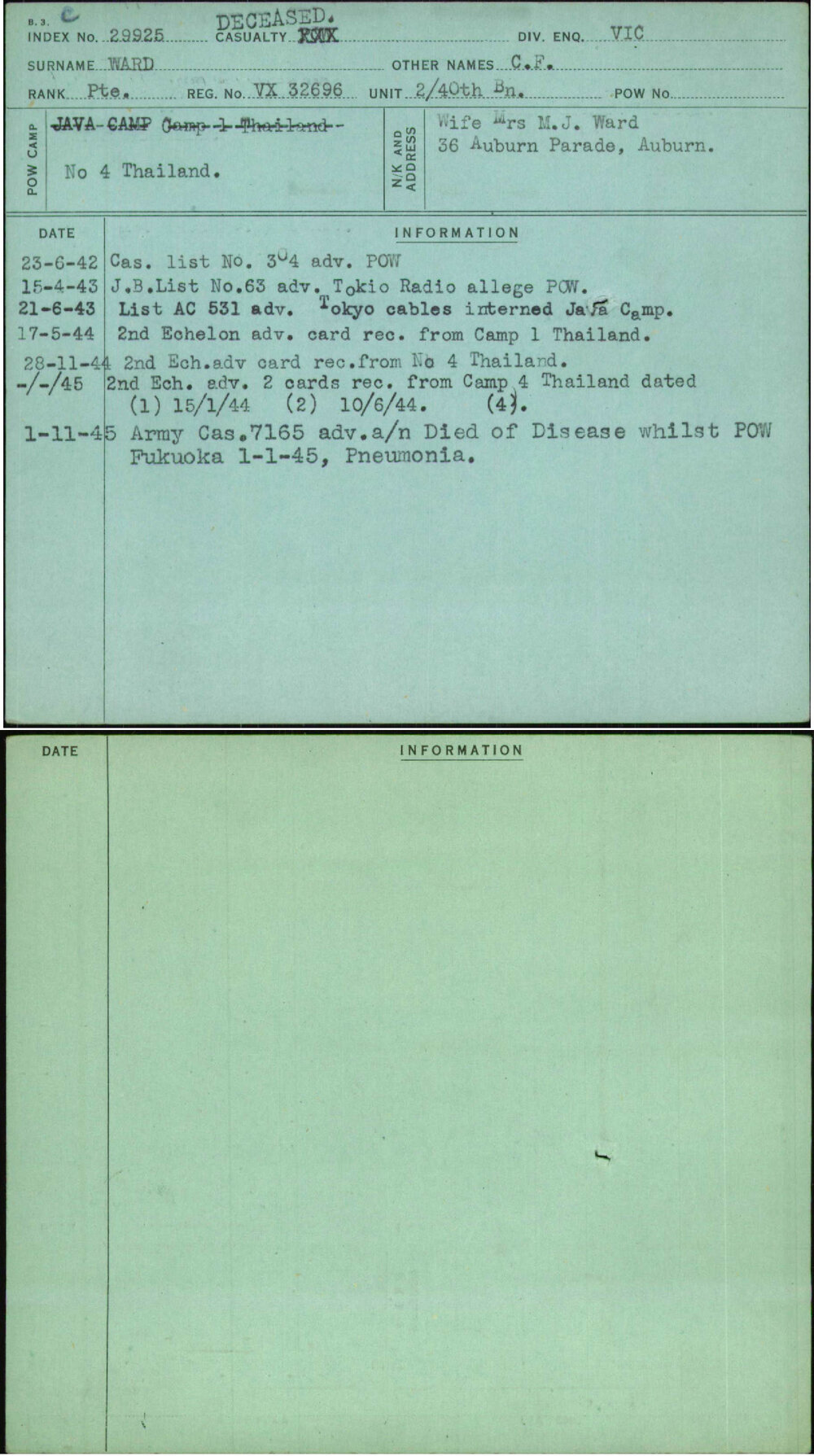 Ward, C F, VX32696