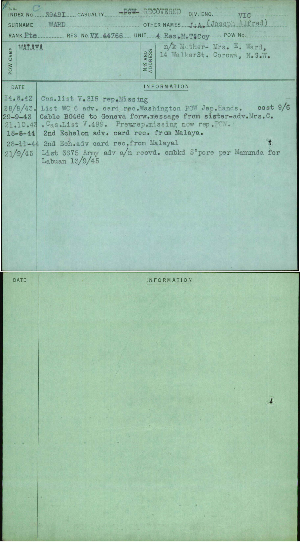 Ward, J A (Joseph Alfred), VX44766