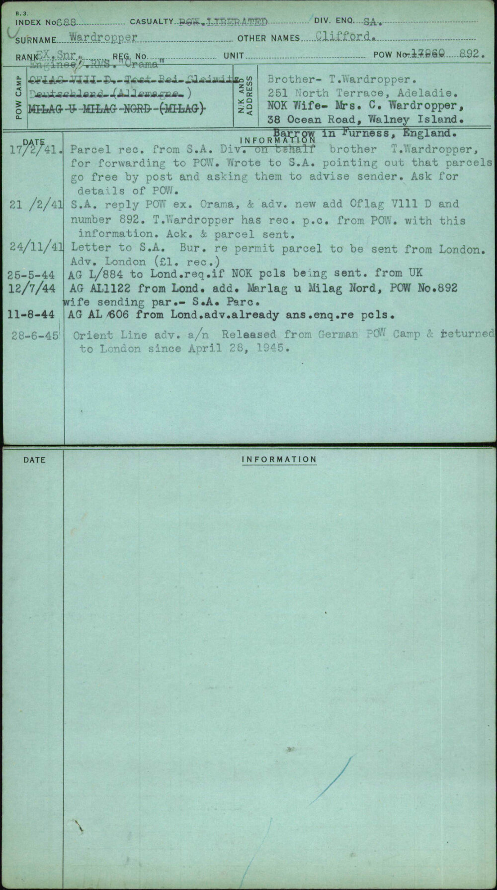 Wardropper, Clifford, [No Service Number]