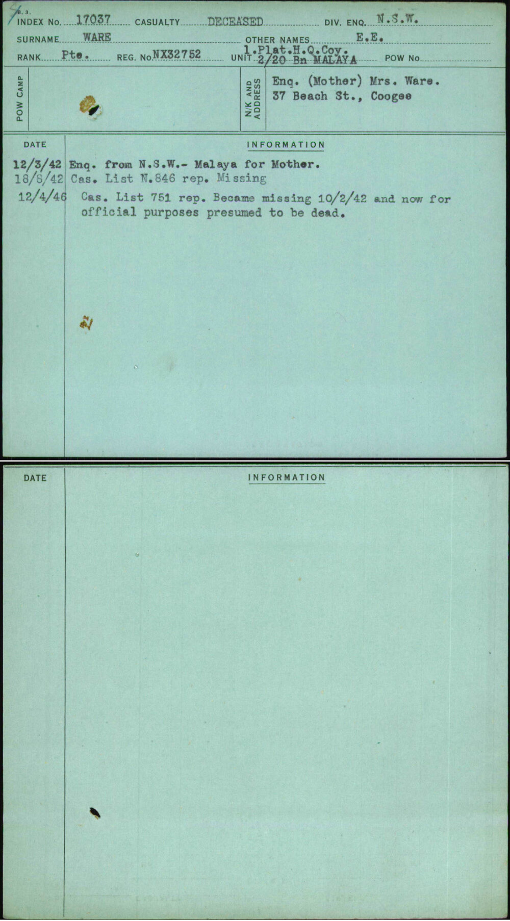 Ware, E E, NX32752