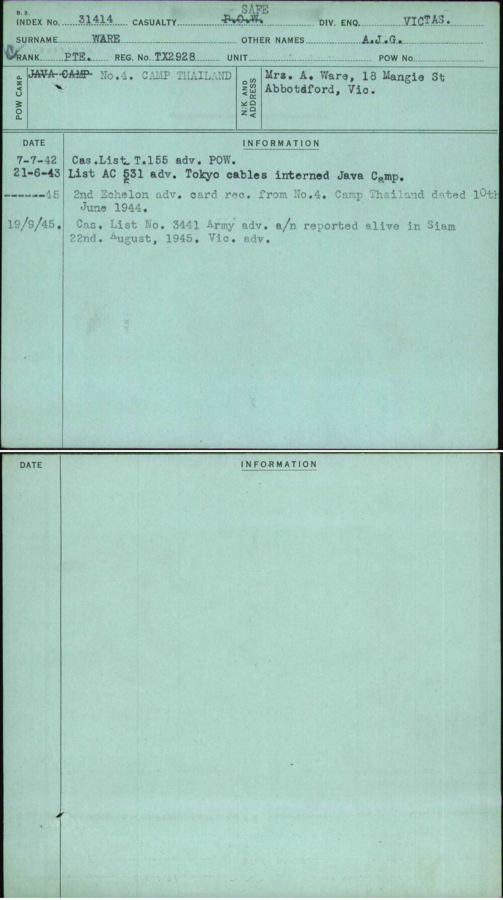 Ware, A J G, TX2928