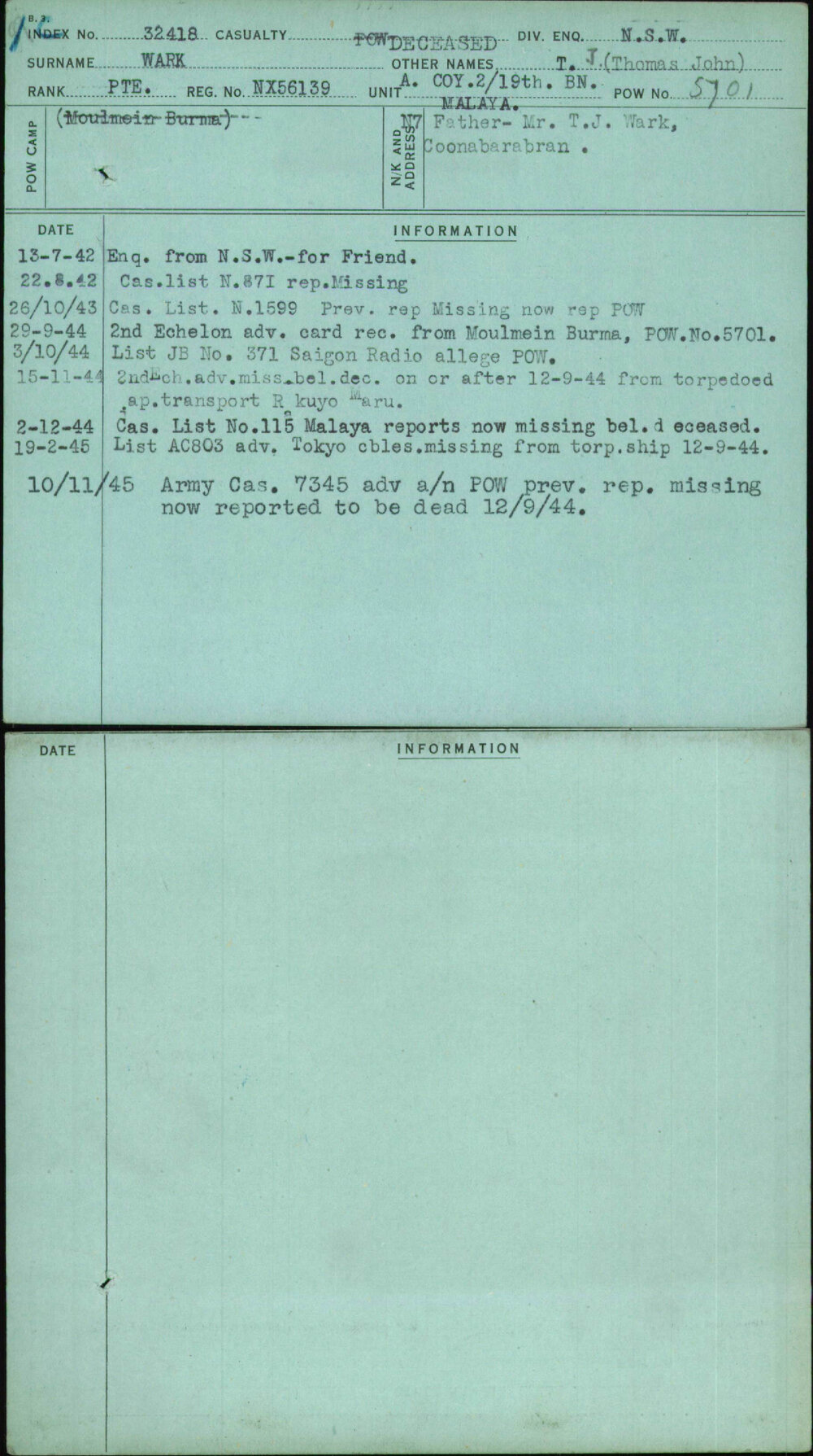 Wark, T J (Thomas John), NX56139