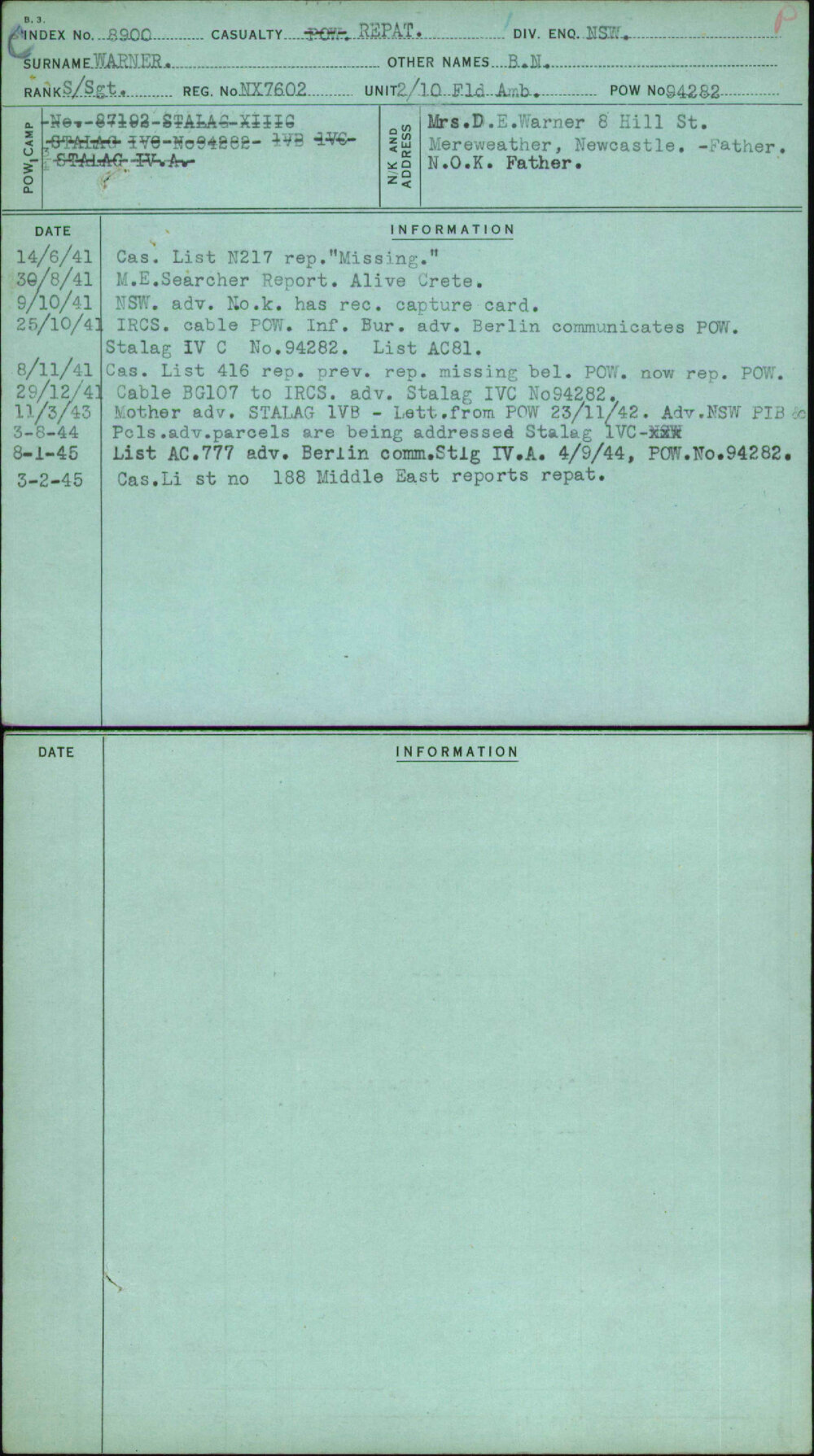 Warner, B N, NX7602