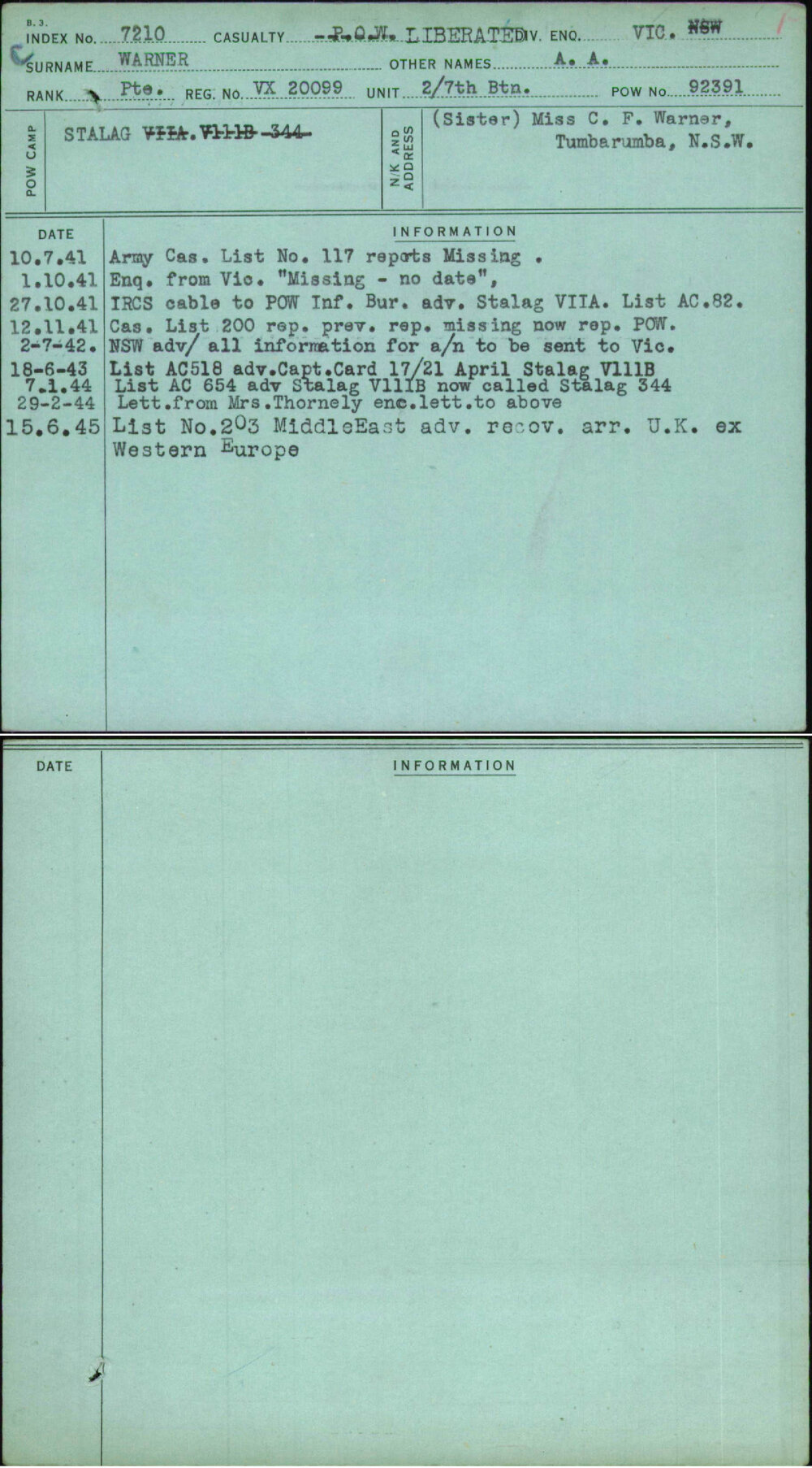 Warner, A A, VX20099