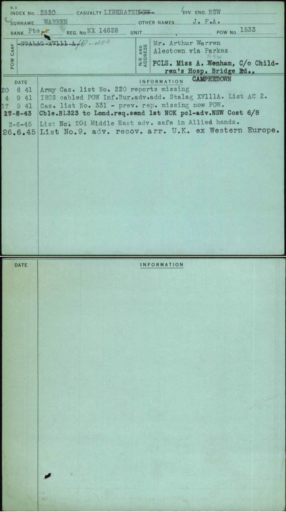 Warren, J F A, NX14828