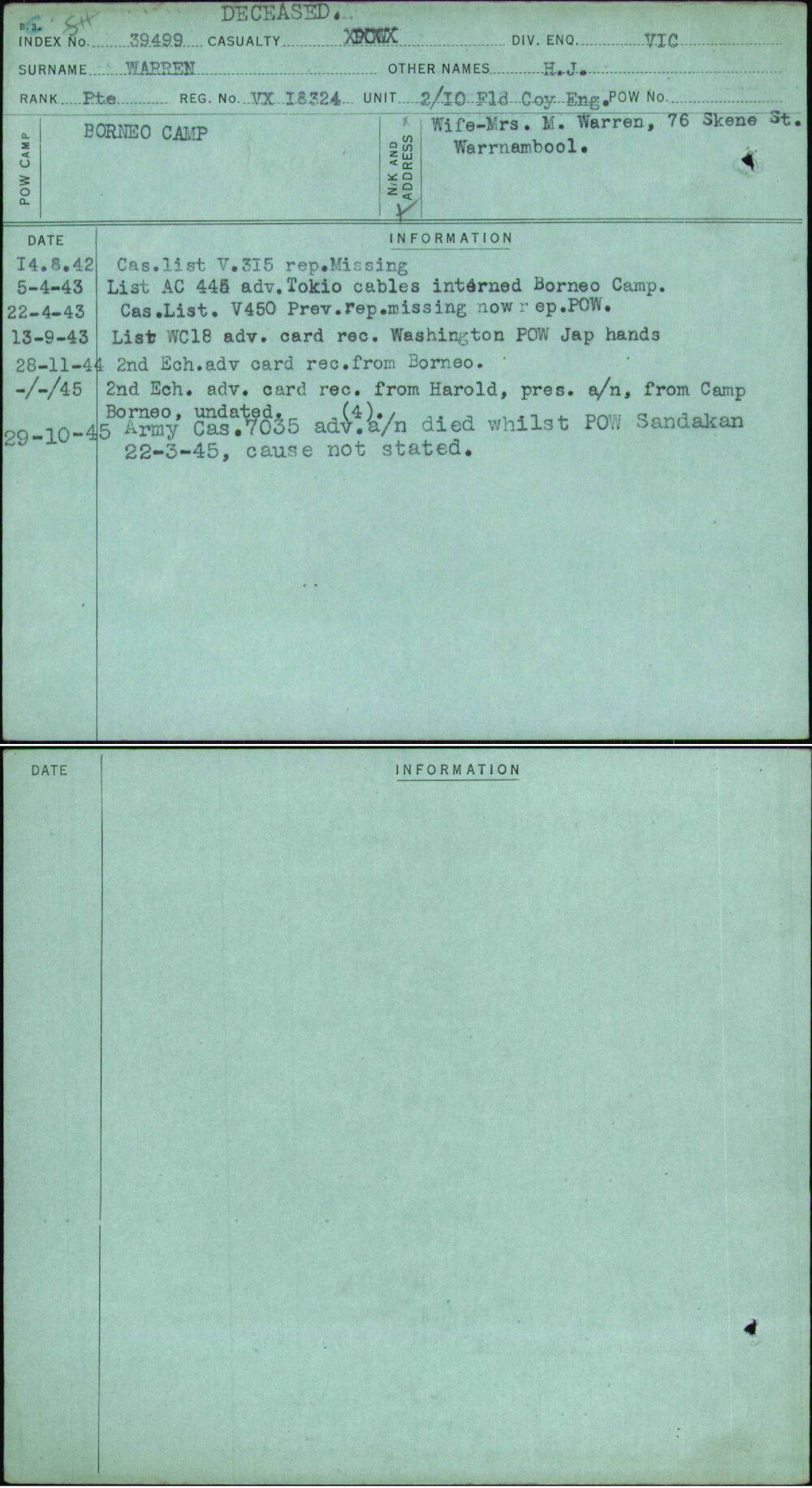 Warren, H J, VX18324