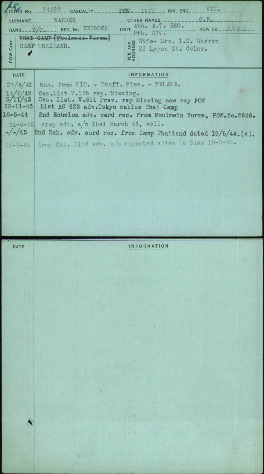 Warren, G R, VX39062