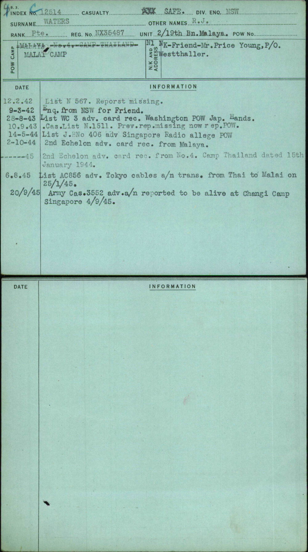 Waters, R J, NX35487