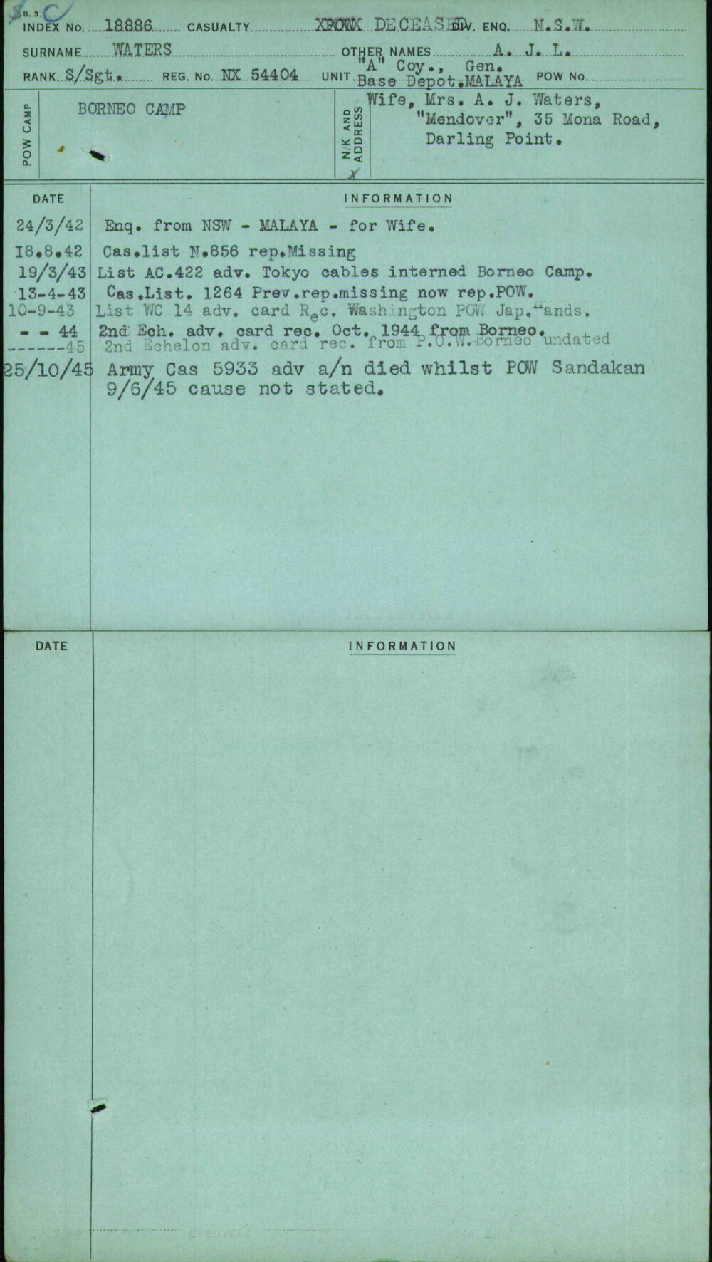 Waters, A J L, NX54404