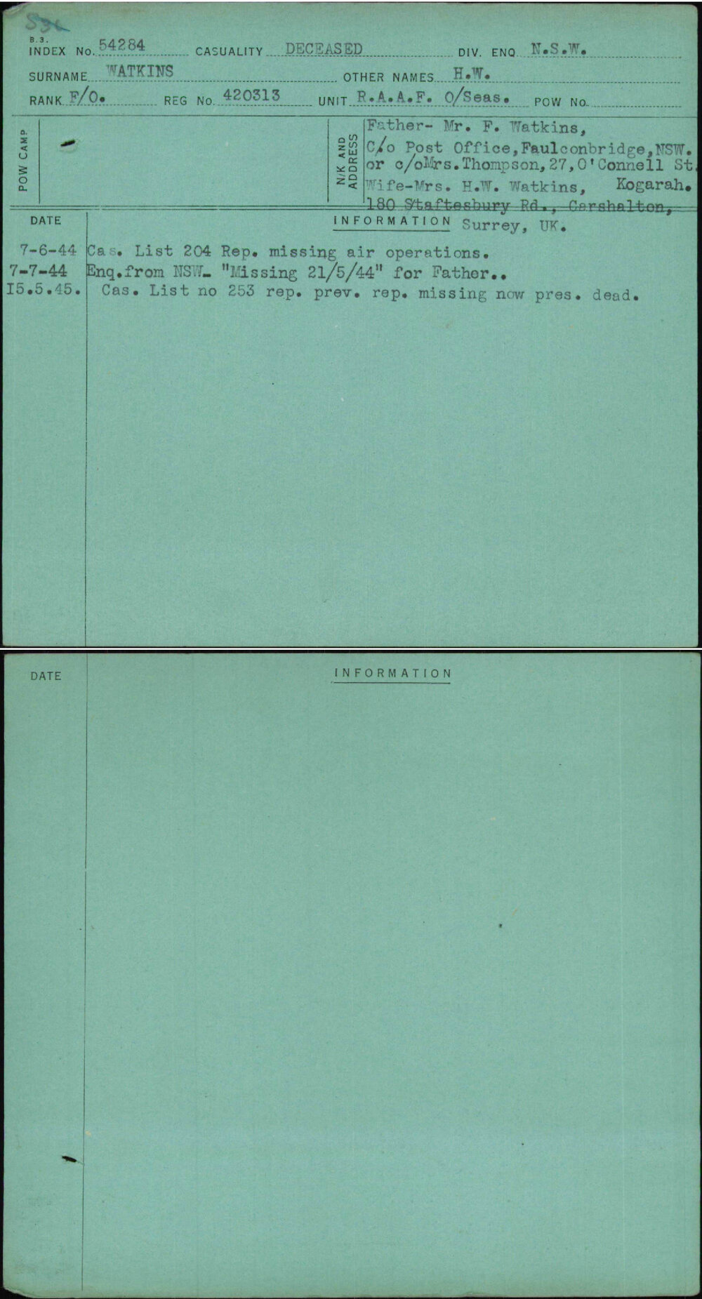Watkins, H W, 420313