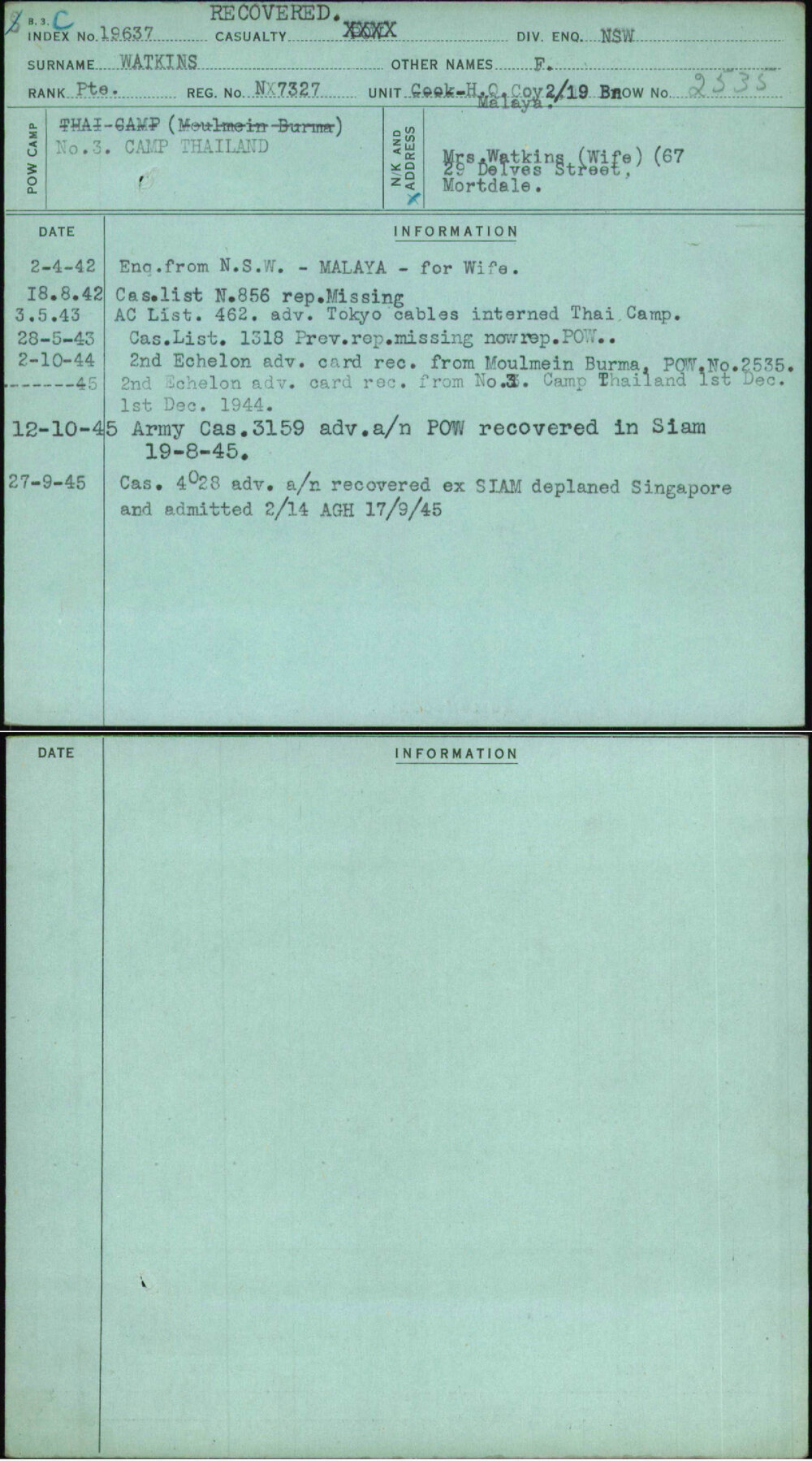 Watkins, F, NX7327