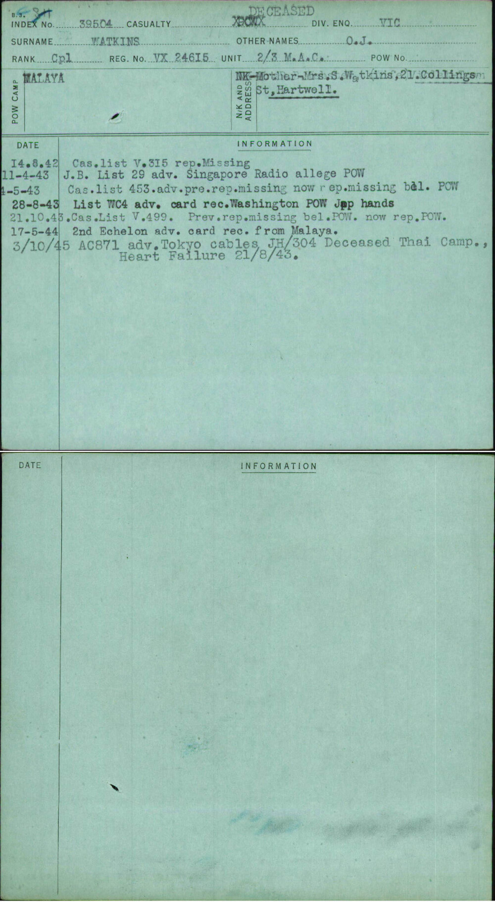Watkins, O J, VX24615