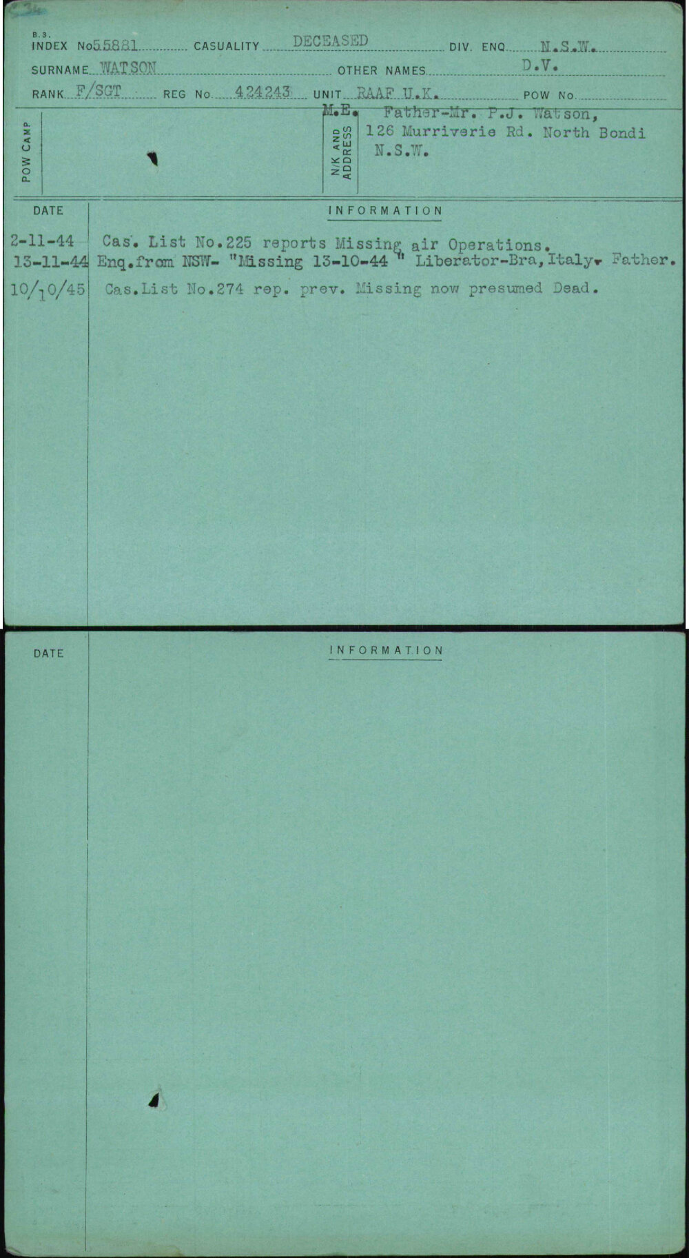 Watson, D V, 424243