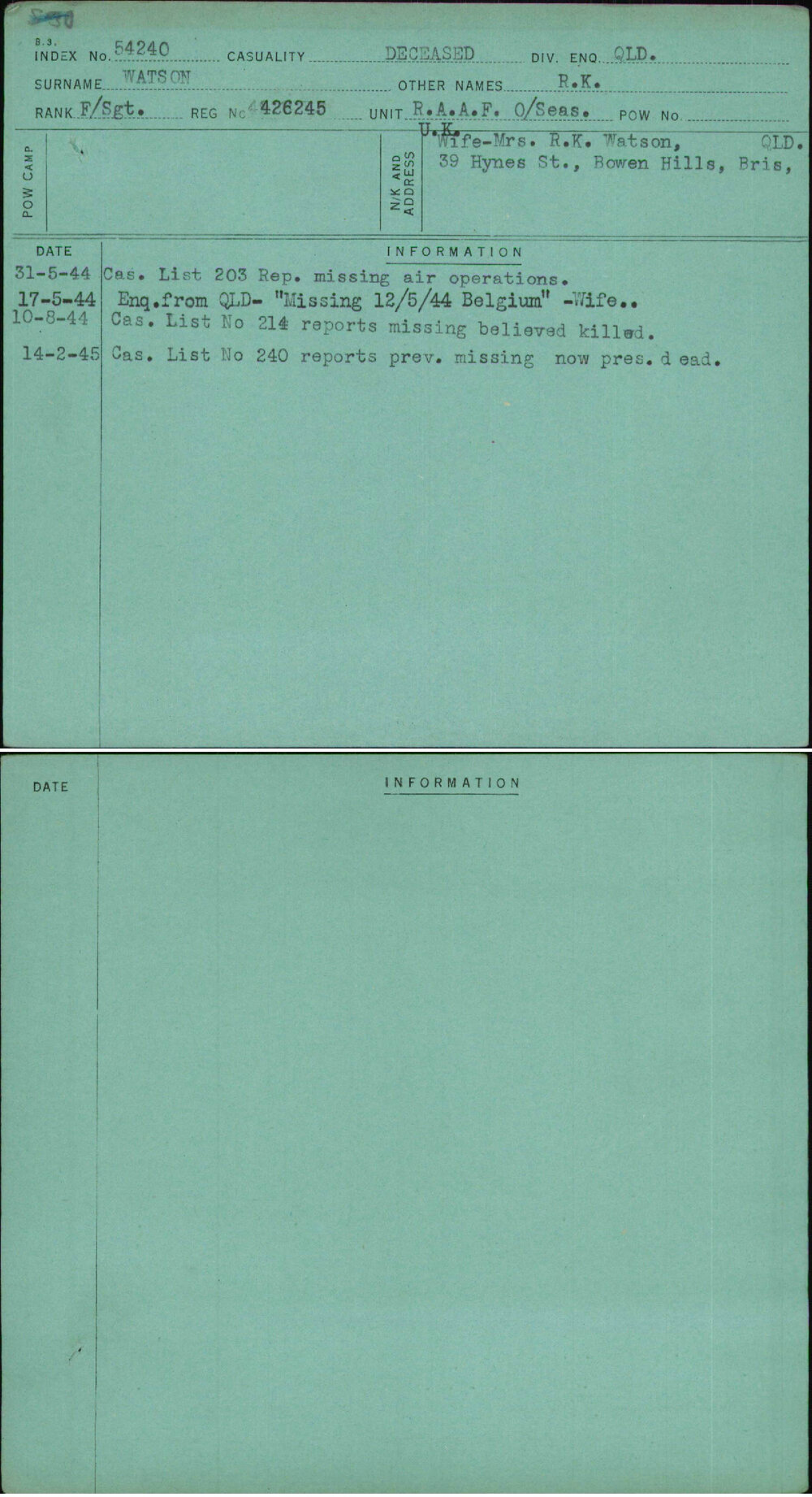 Watson, R K, 426245