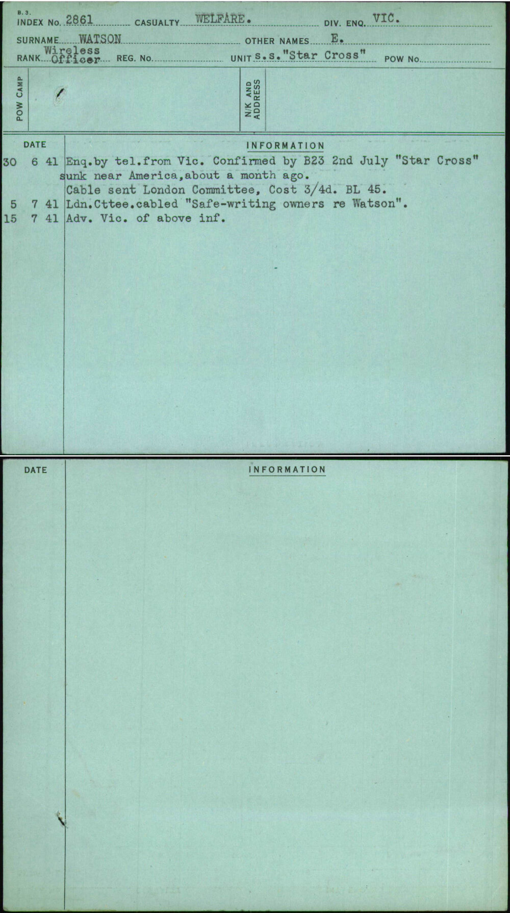 Watson, E, [No Service Number]