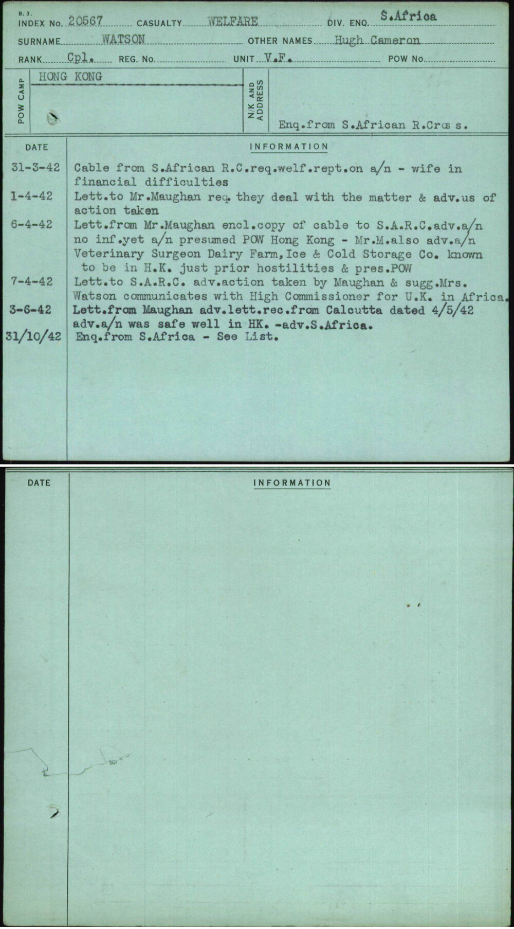 Watson, Hugh Cameron, [No Service Number]
