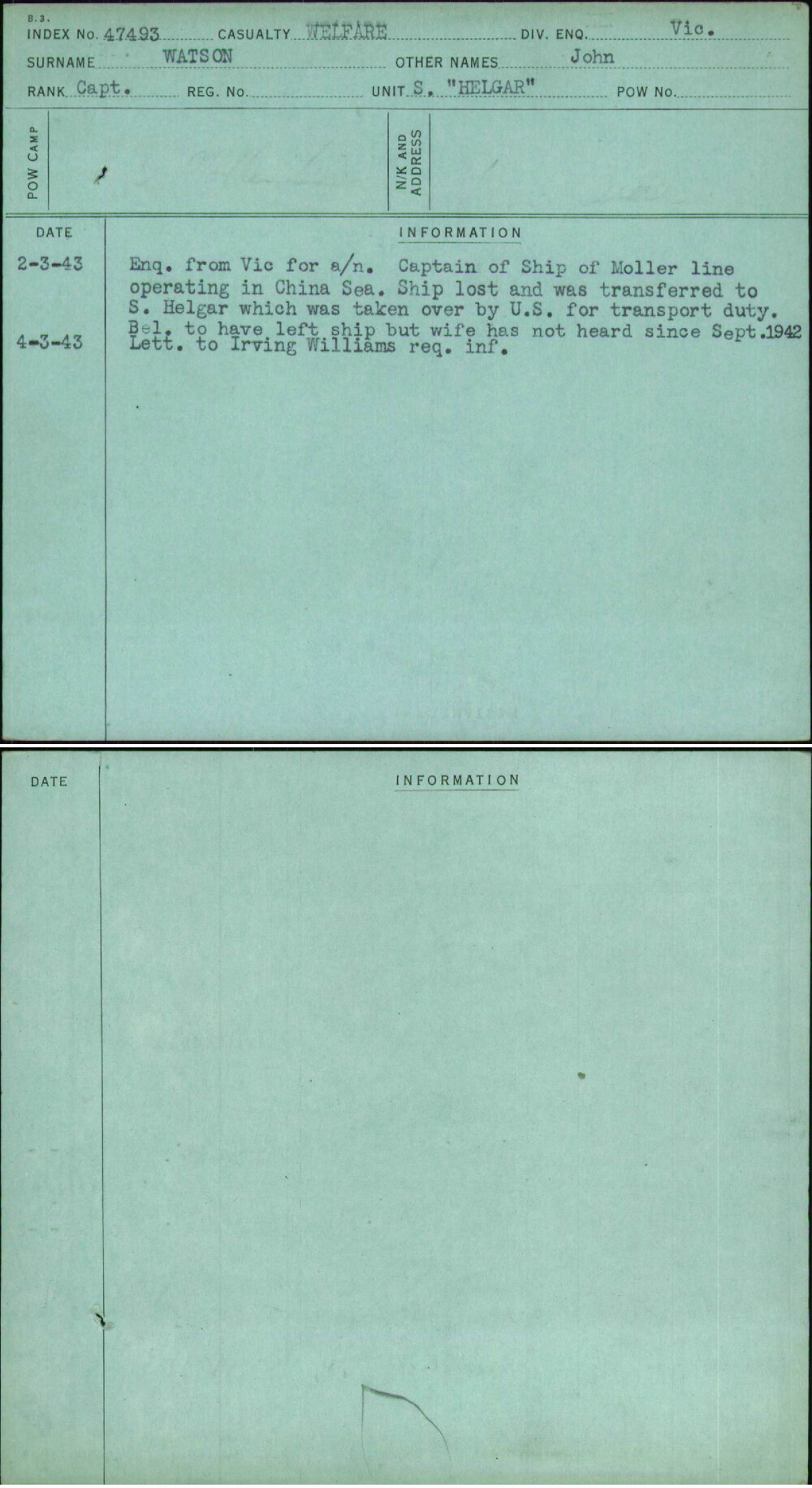 Watson, John, [No Service Number]