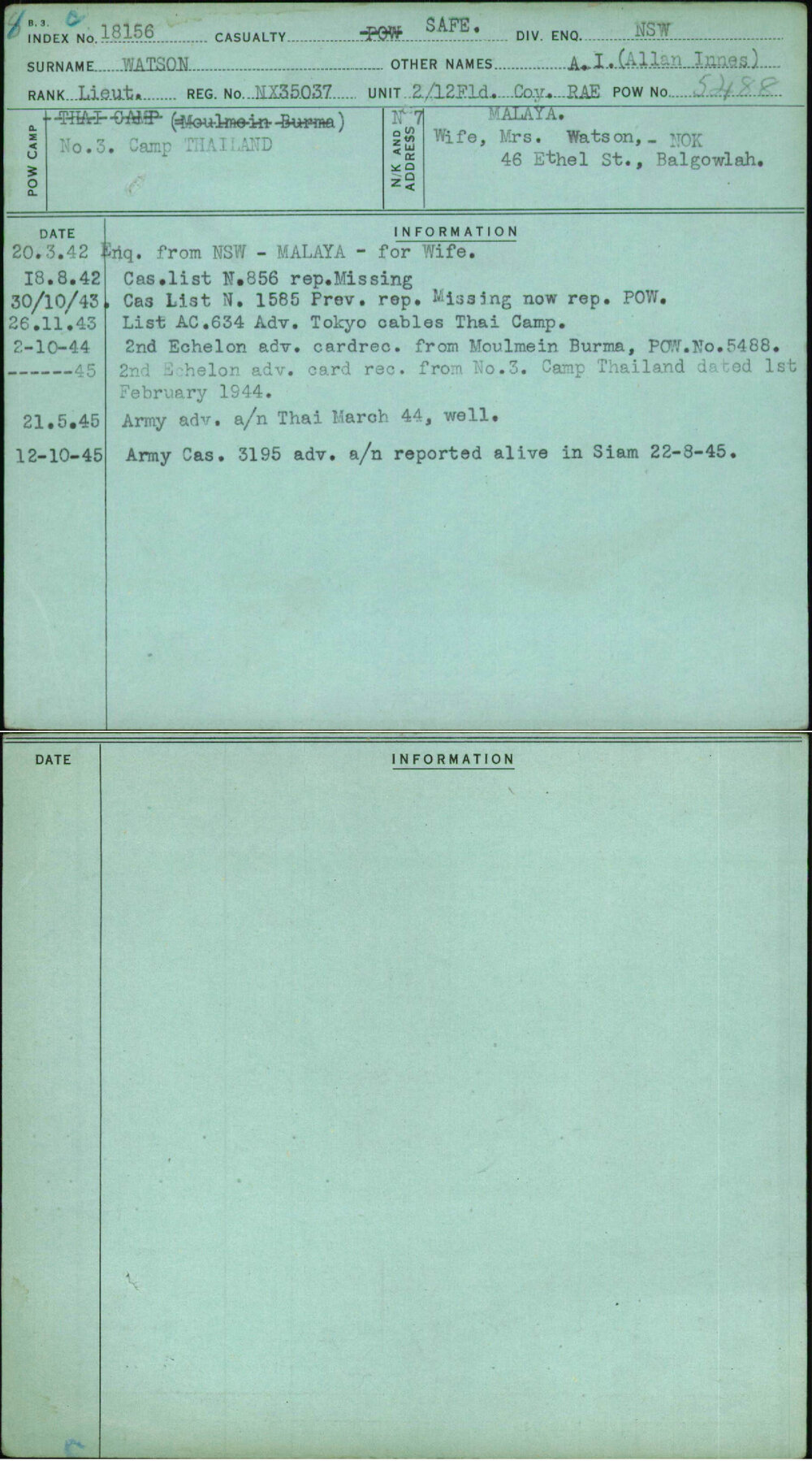 Watson, A I (Allan Innes), NX35037