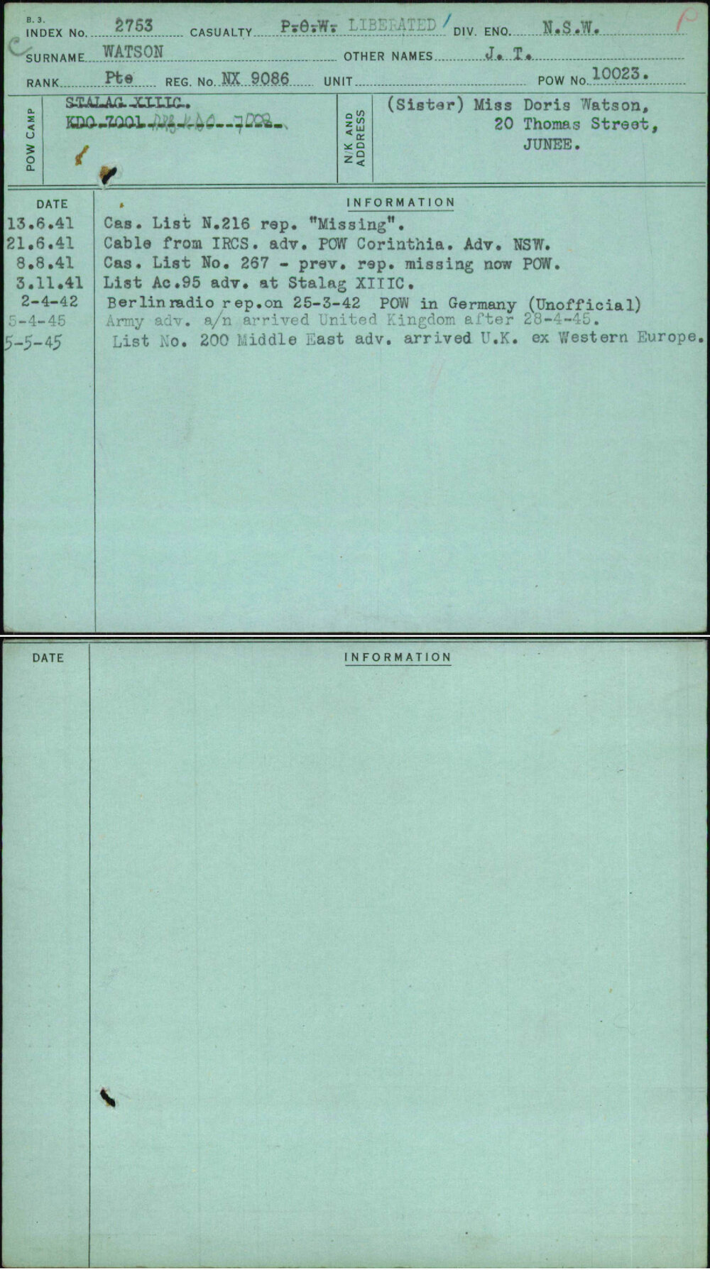 Watson, J T, NX9086