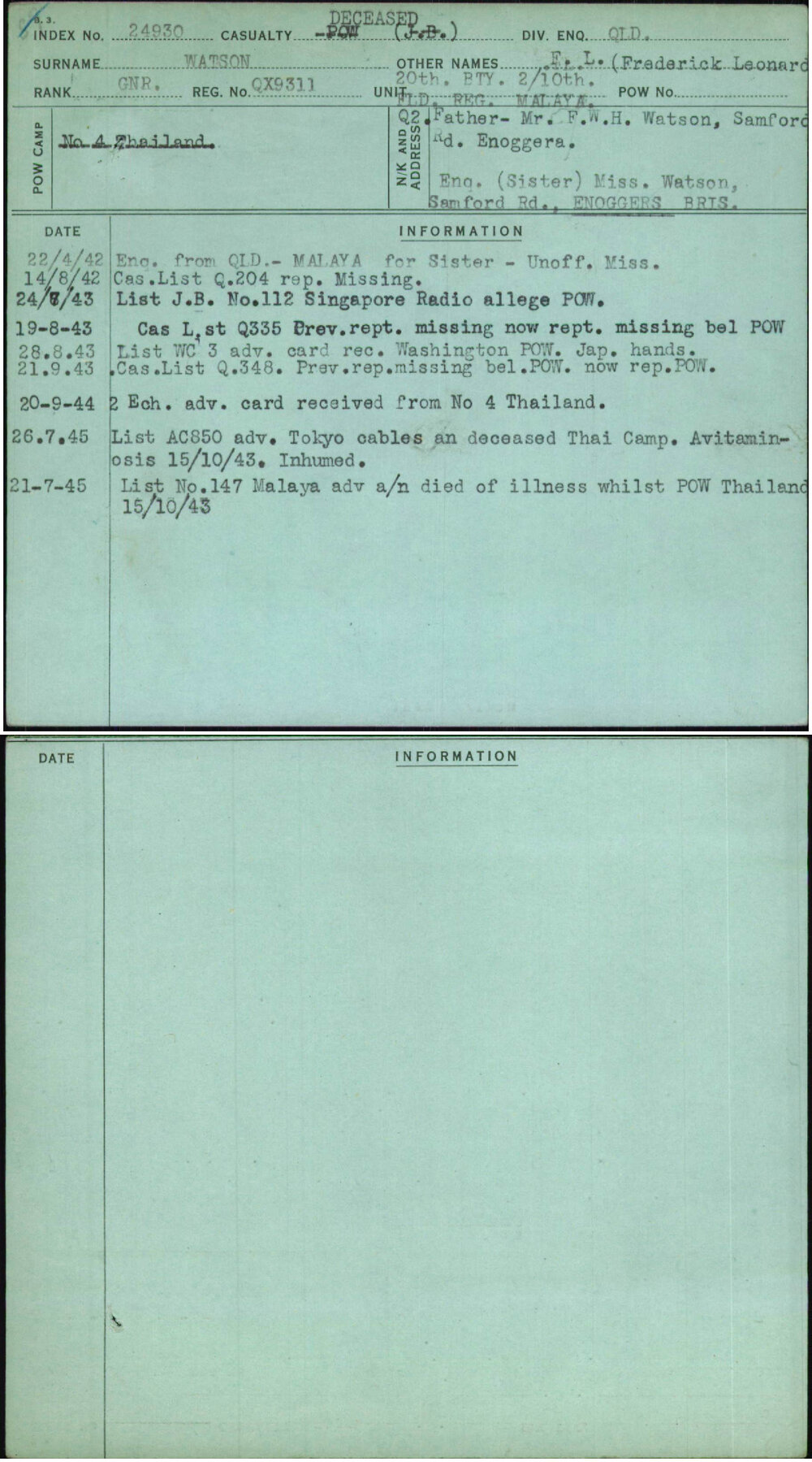 Watson, F L (Frederick Leonard, QX9311
