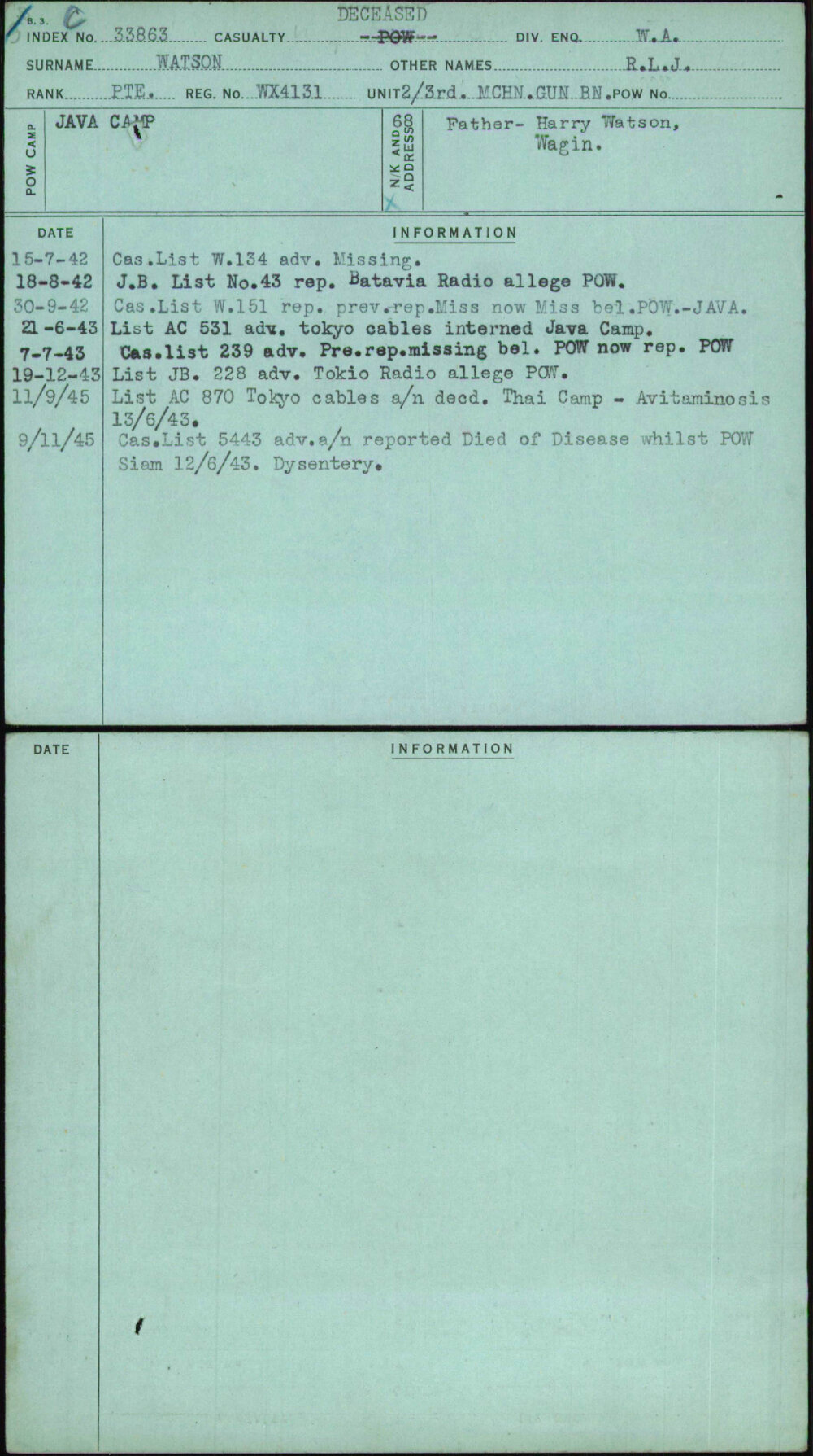Watson, R L J, WX4131