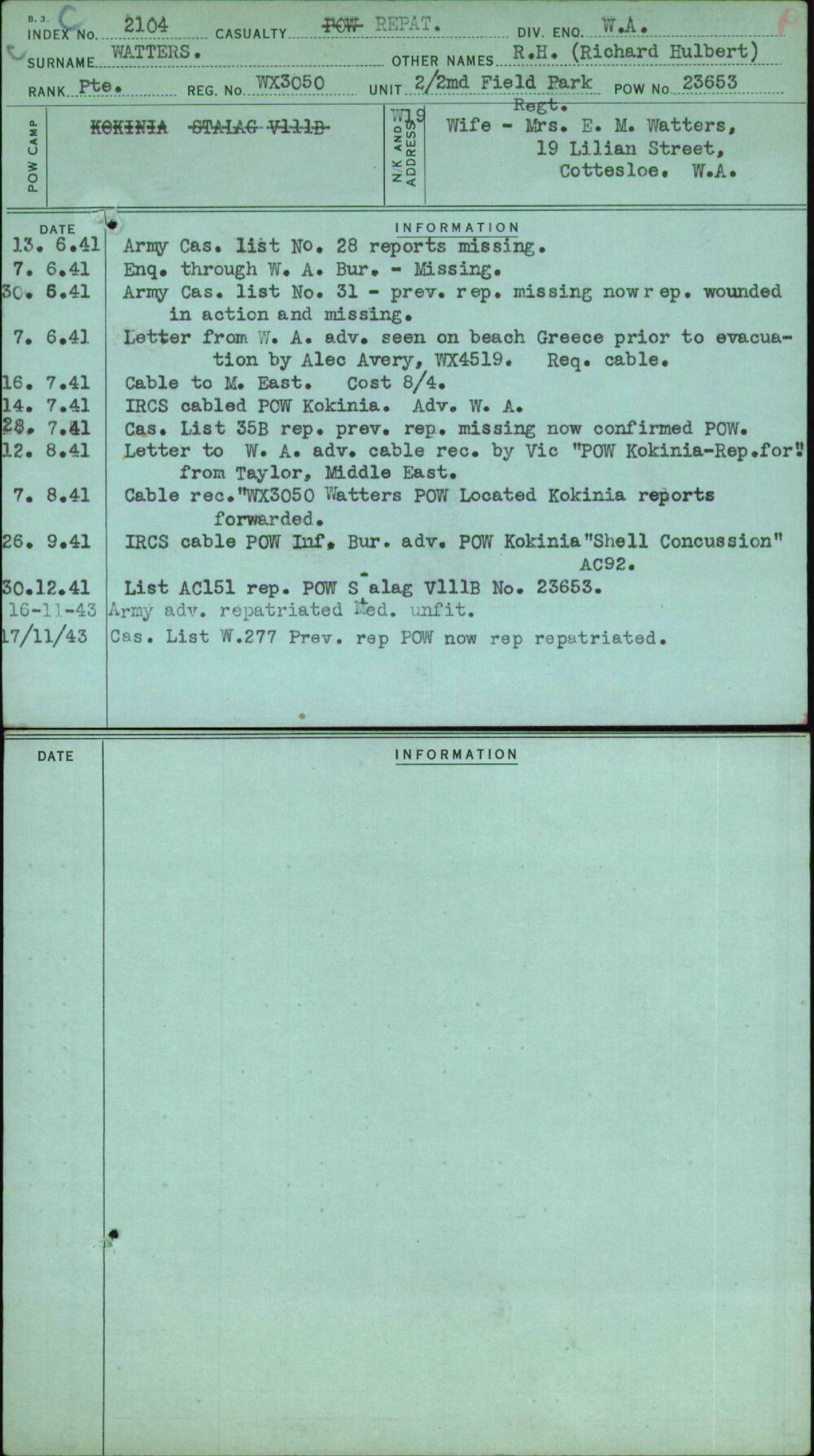 Watters, R H (Richard Hulbert), WX3050