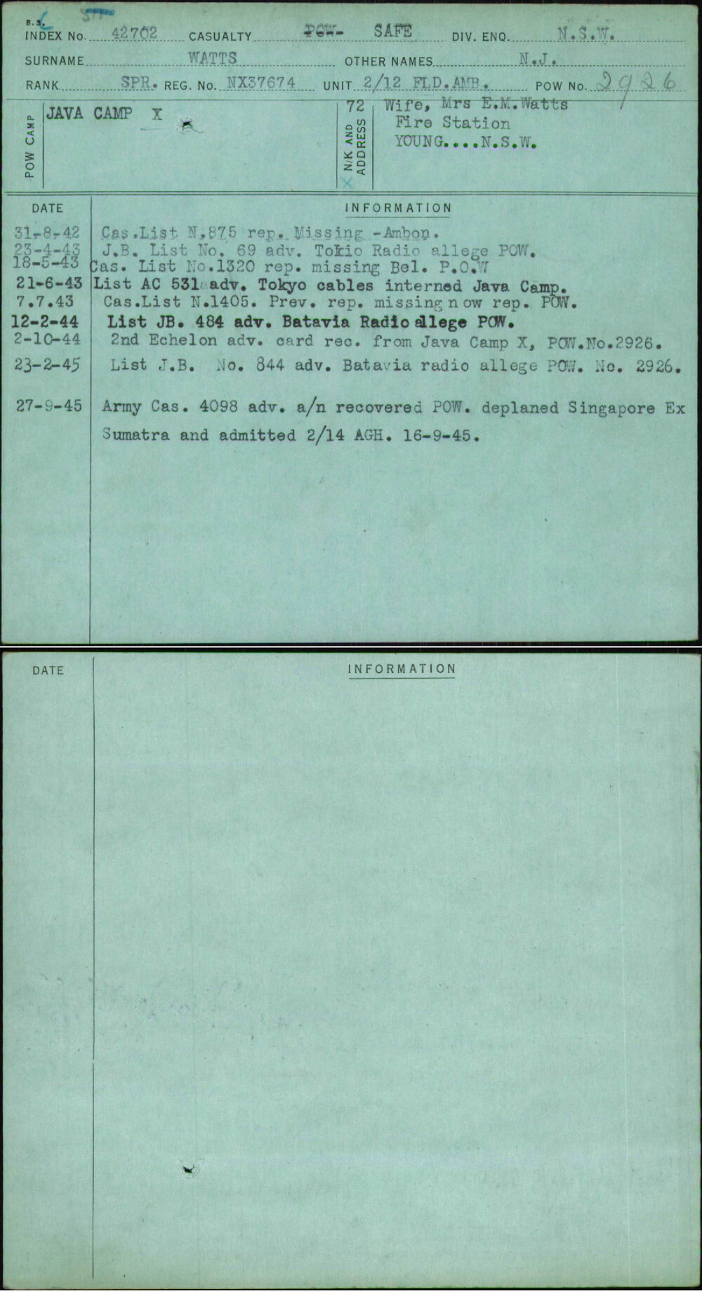 Watts, N J, NX37674
