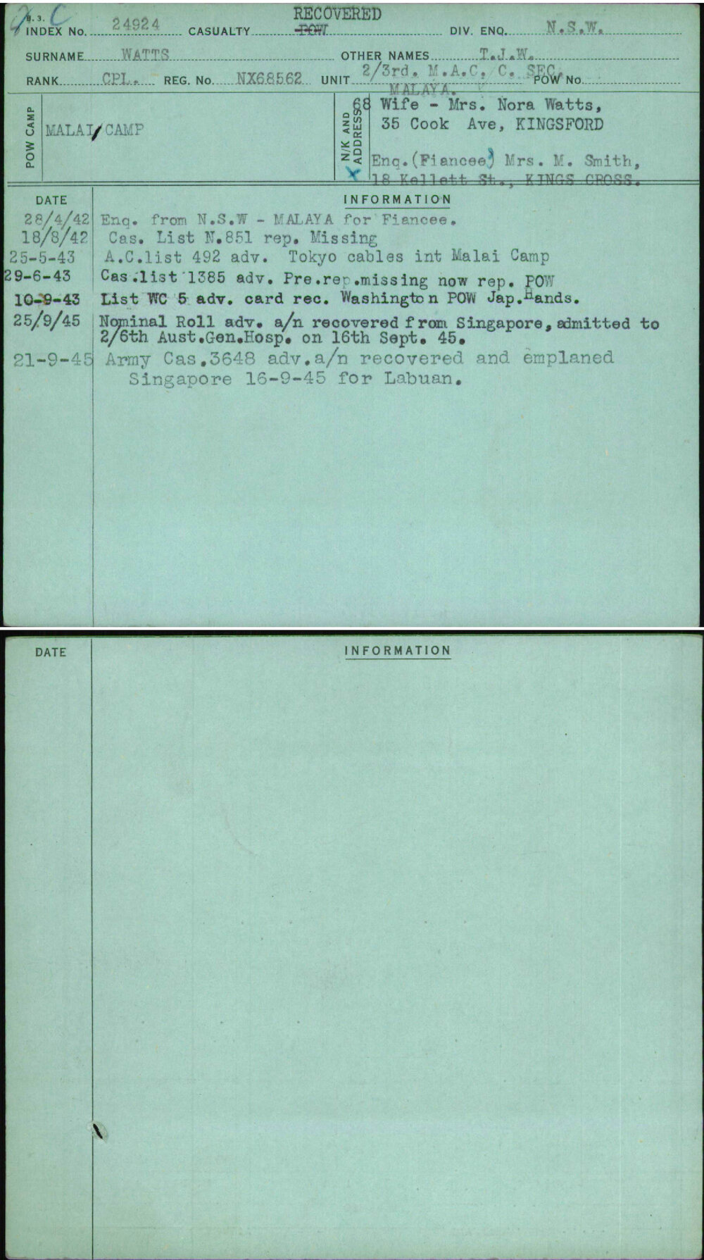 Watts, T J W, NX68562