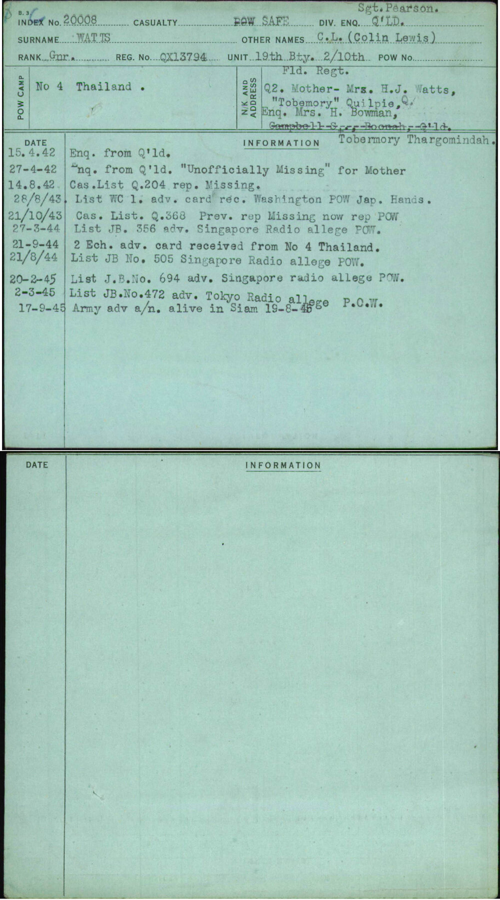 Watts, C L (Colin Lewis), QX13794