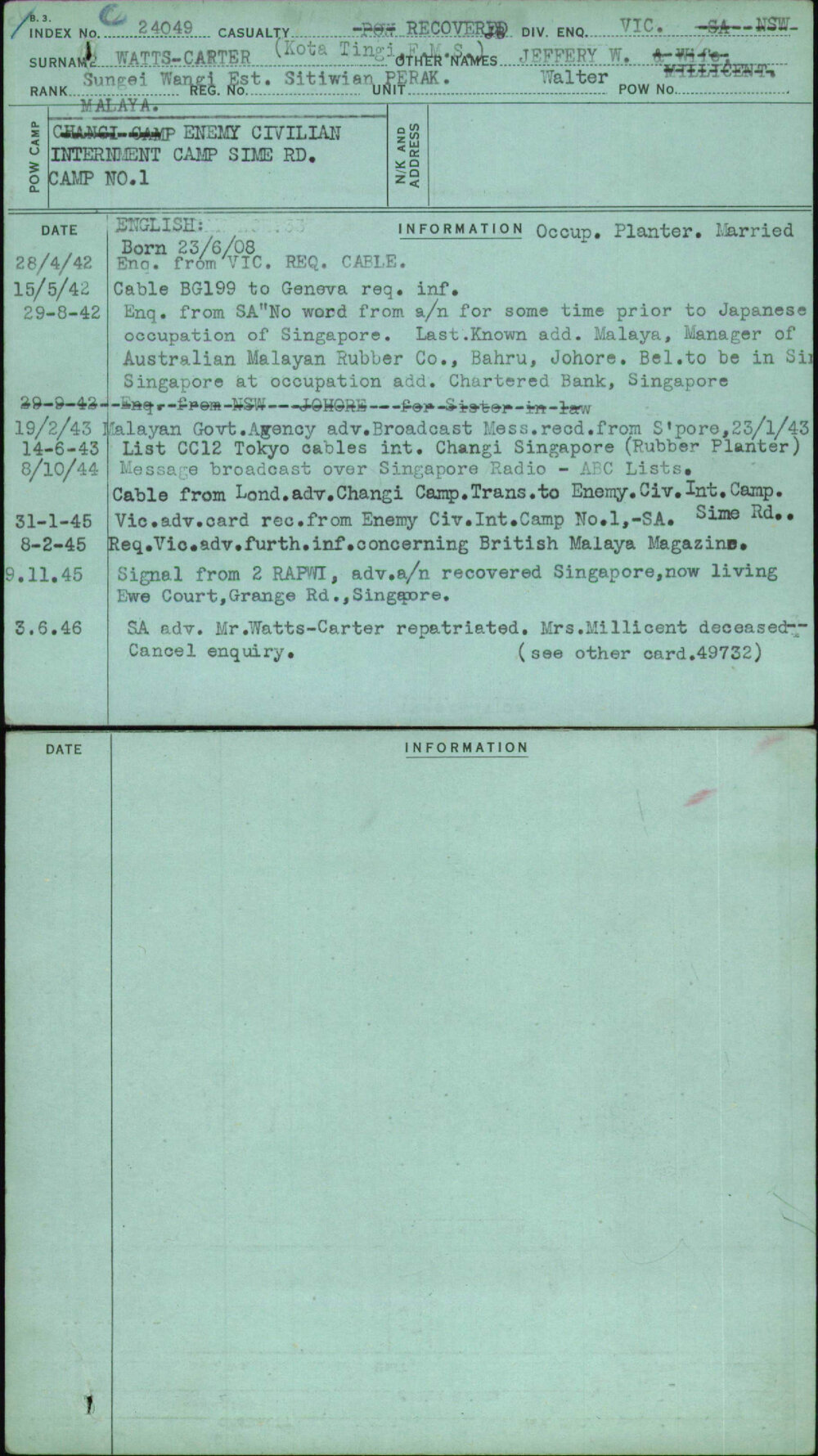 Watts-Carter (Kota Tingi Fms), Jeffery W Walter, [No Service Number]