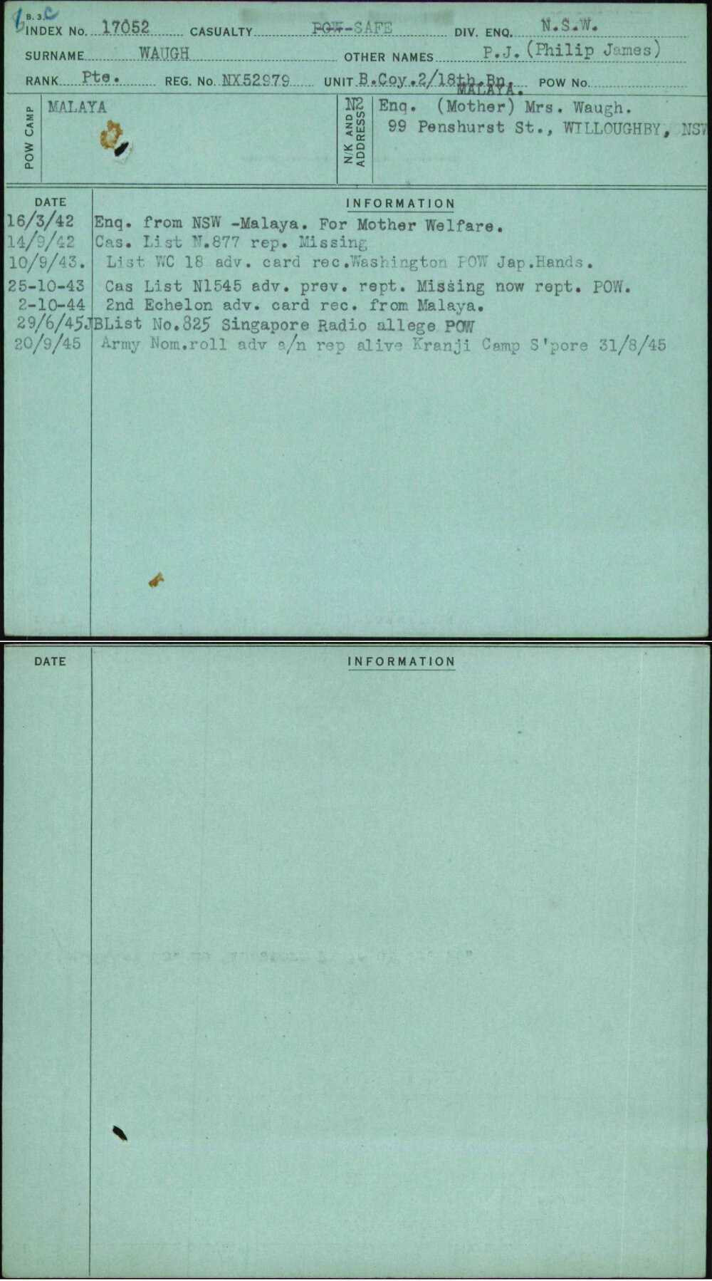 Waugh, P J (Philip James), NX52979