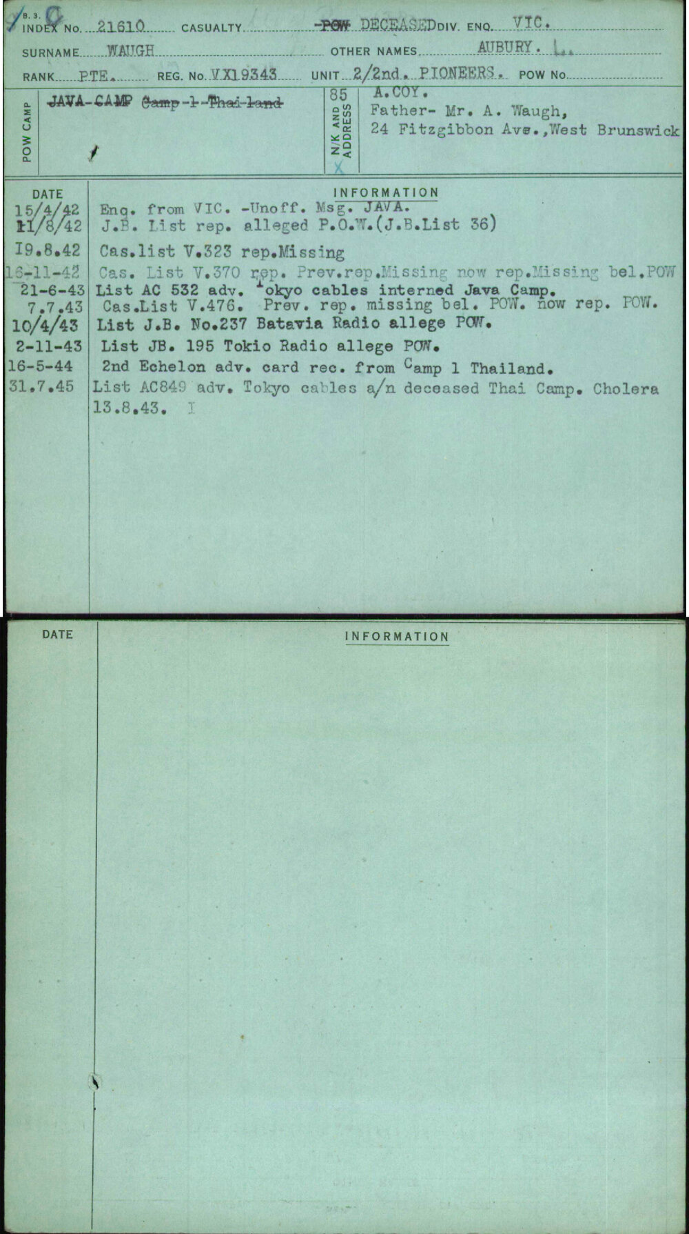 Waugh, Aubury L, VX19343