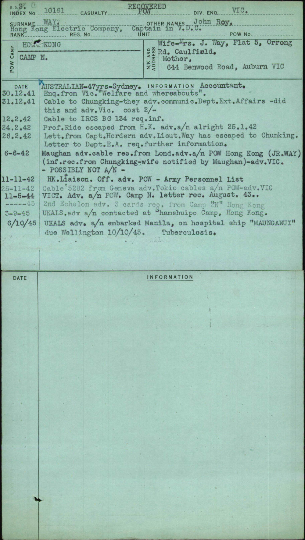 Way, John Roy, [No Service Number]